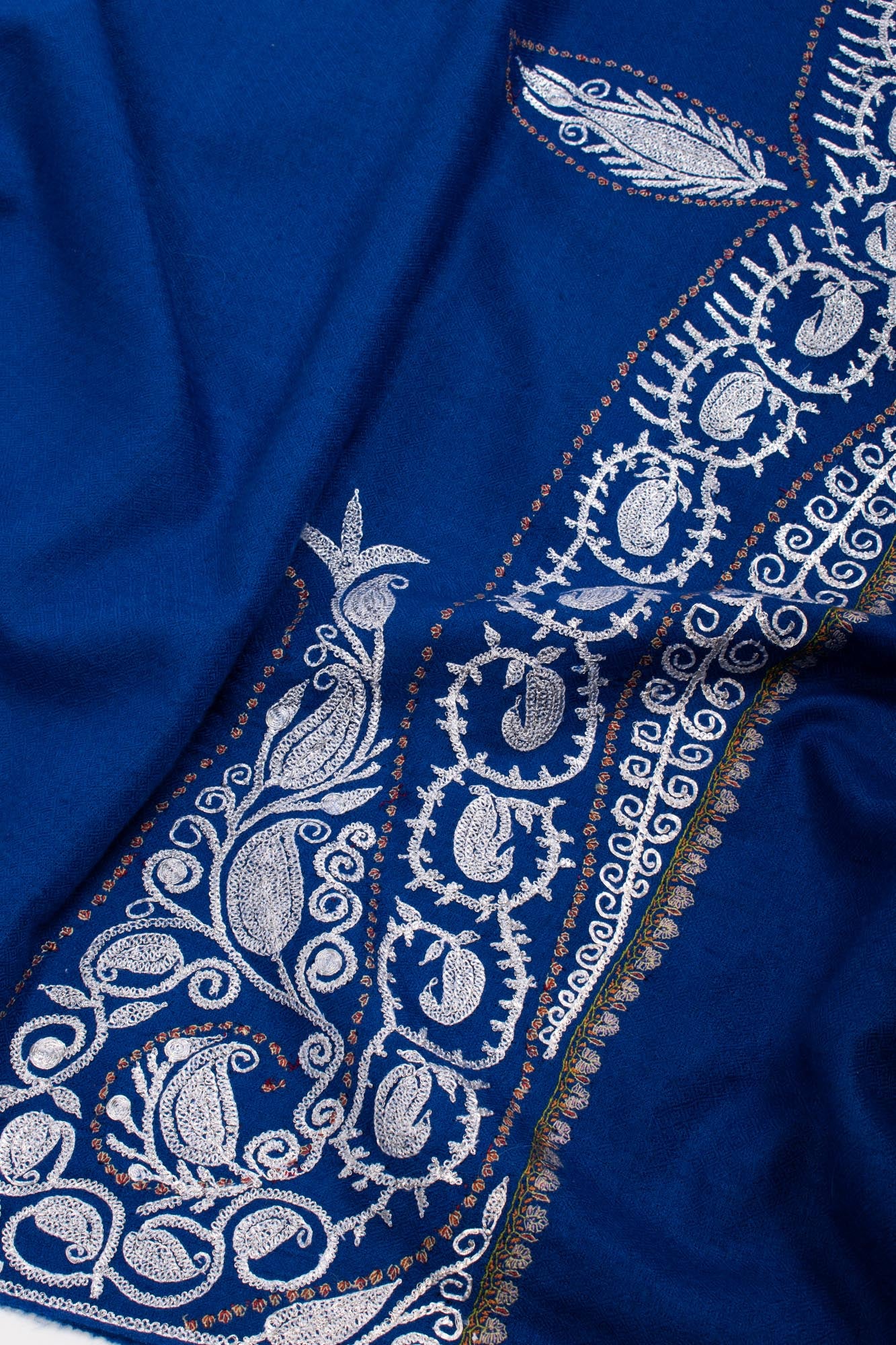 Cobalt Blue Pashmina Wrap featuring Silver Tilla Embroidery.