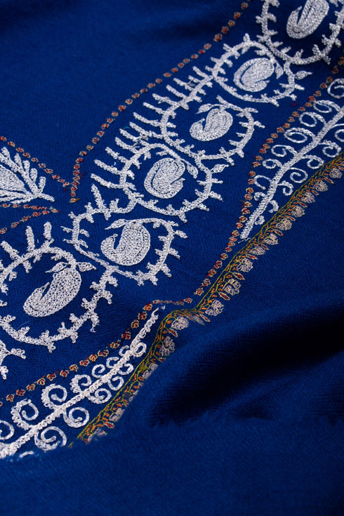 Cobalt Blue Pashmina Wrap featuring Silver Tilla Embroidery.
