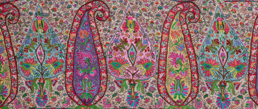 Hand Embroidered Kashmiri cashmere pashmina jamavar shawl. Fabric Made on traditonal handlooms.
