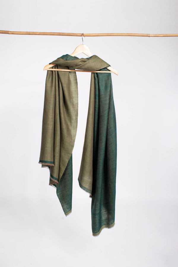 Dual Sided Pashmina Scarf in Forest  and Olive Green - REGIS