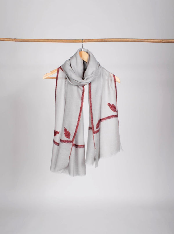 Frost White Embroidered Cashmere Wrap - MONTEREY