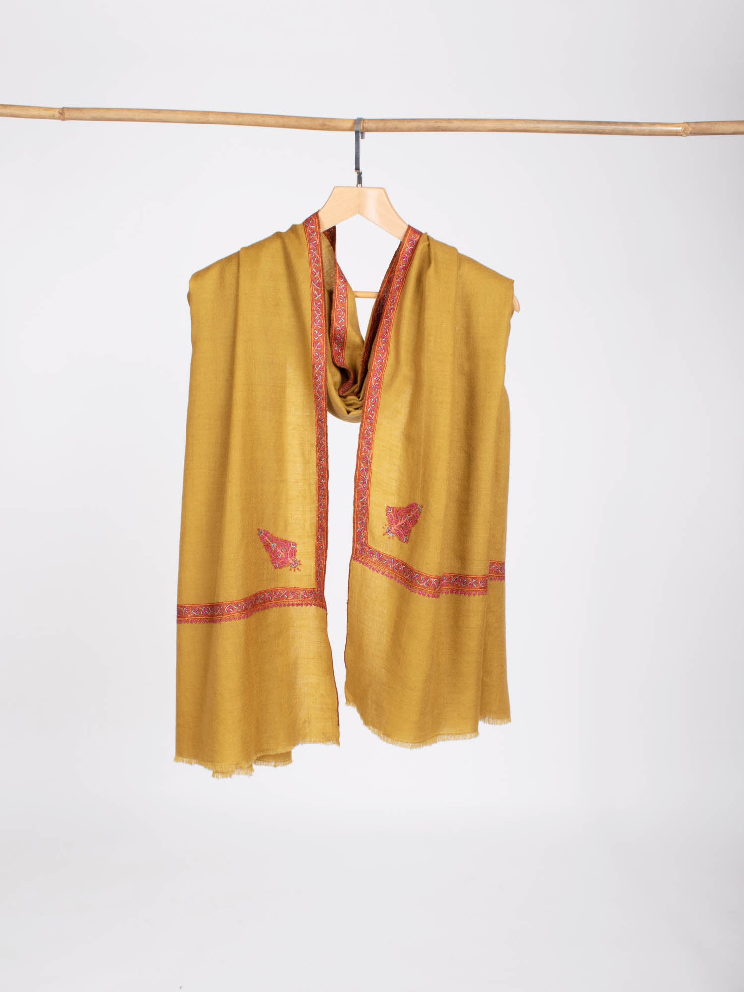 Golden Hashia Embroidered Indian Pashmina Shawl - PALATINE