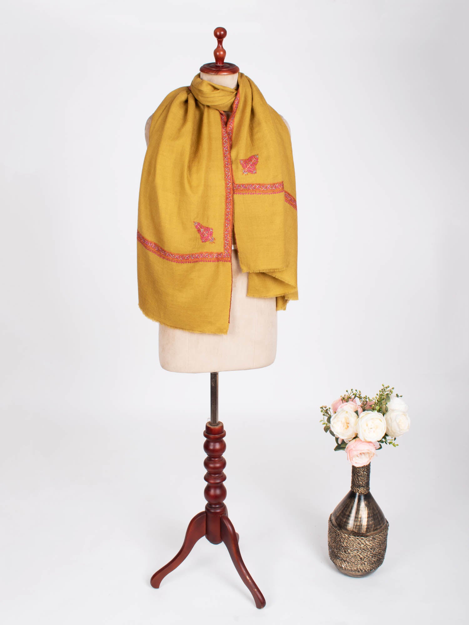 Golden Hashia Embroidered Indian Pashmina Shawl - PALATINE