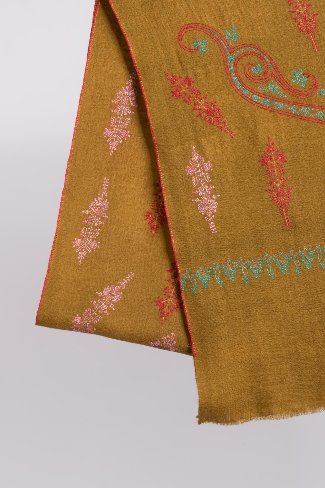 Soft Cashmere Scarf in Golden with Sozni Embroidery - MAJOR