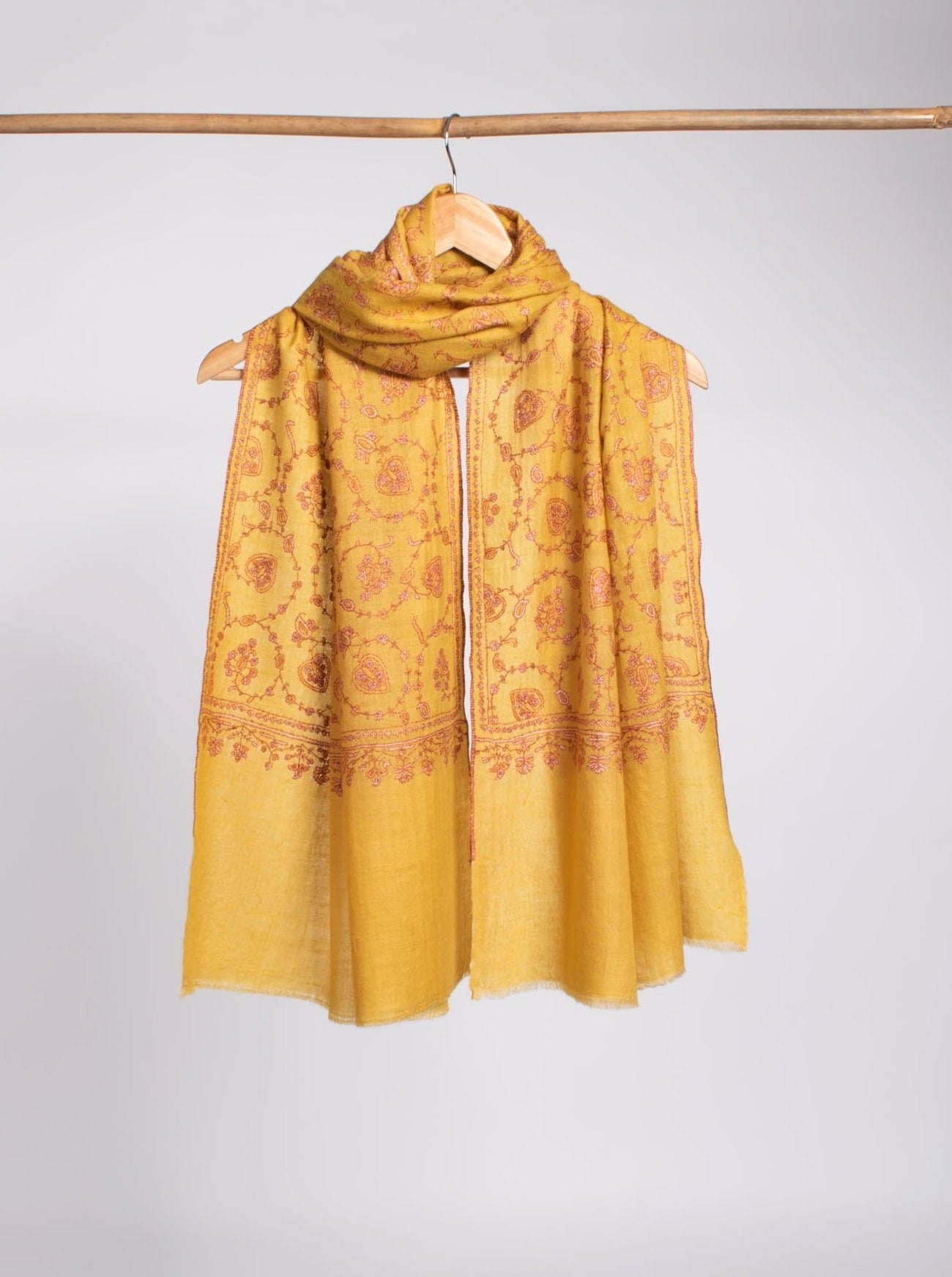 Women's Cashmere Wrap in Golden Yellow with Elegant Embroidery - DAWLISH