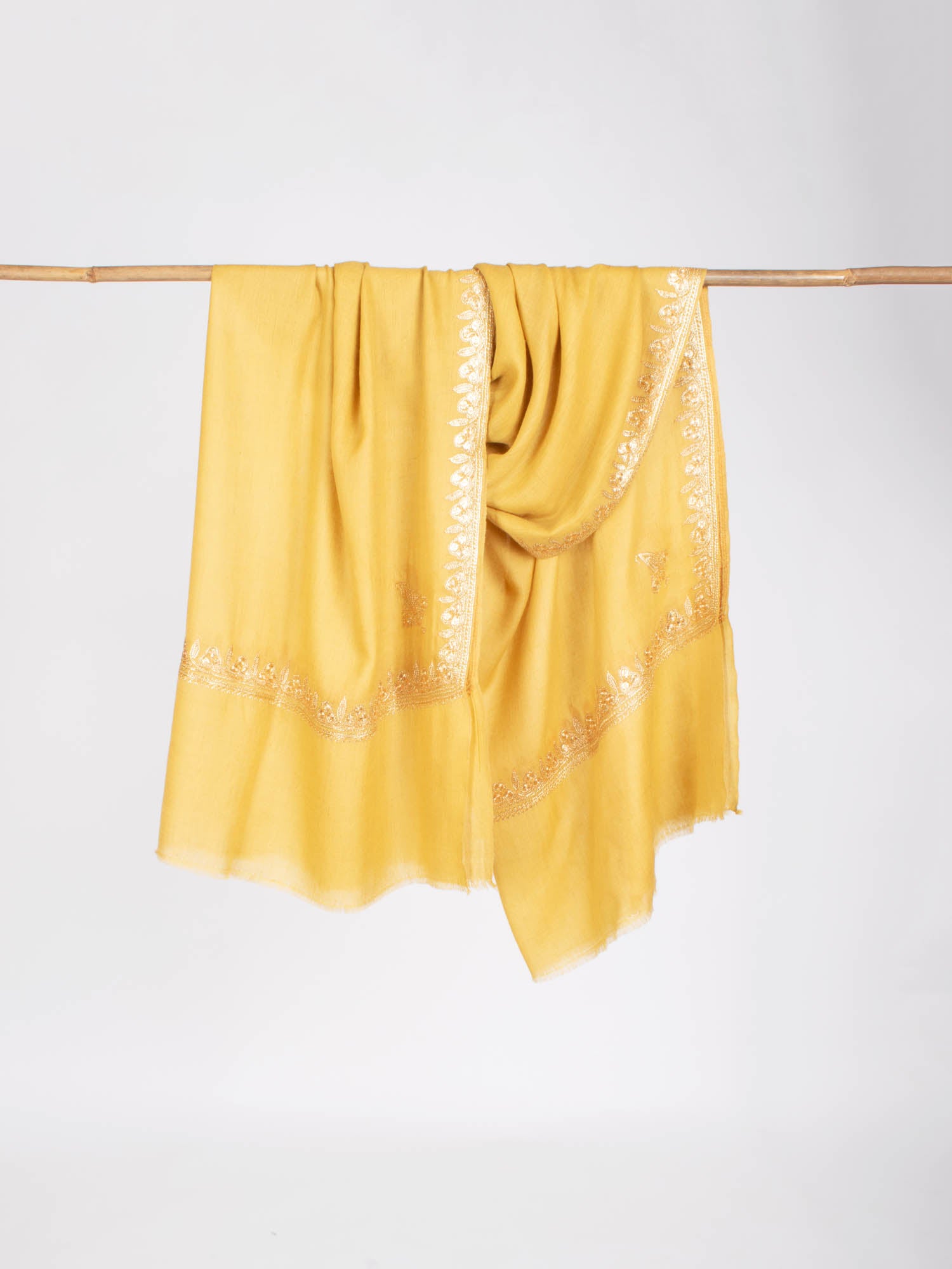 Golden Yellow Tilla Embroidered Stylish Pashmina Shawl - NAUVOO