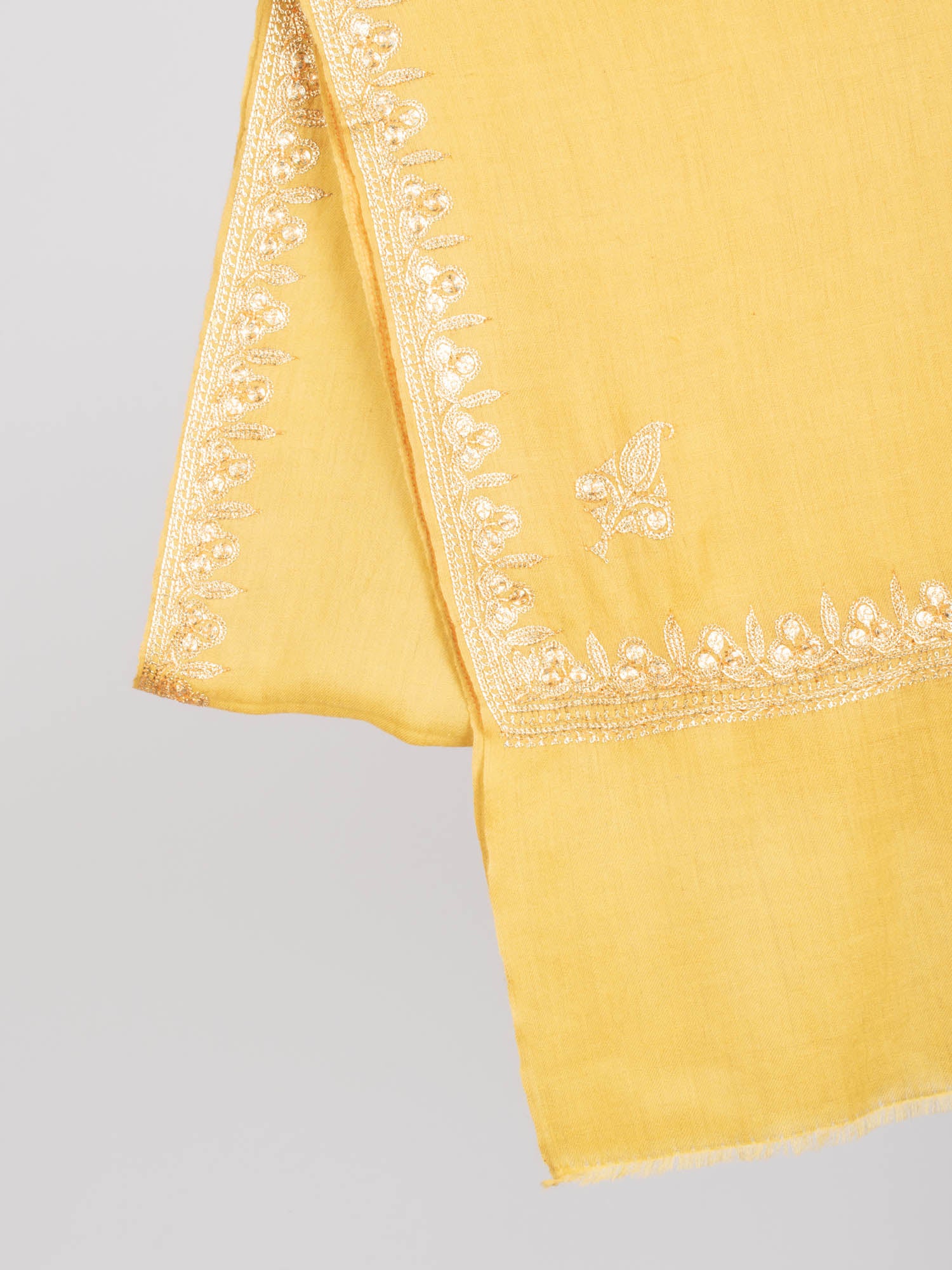 Golden Yellow Tilla Embroidered Stylish Pashmina Shawl - NAUVOO