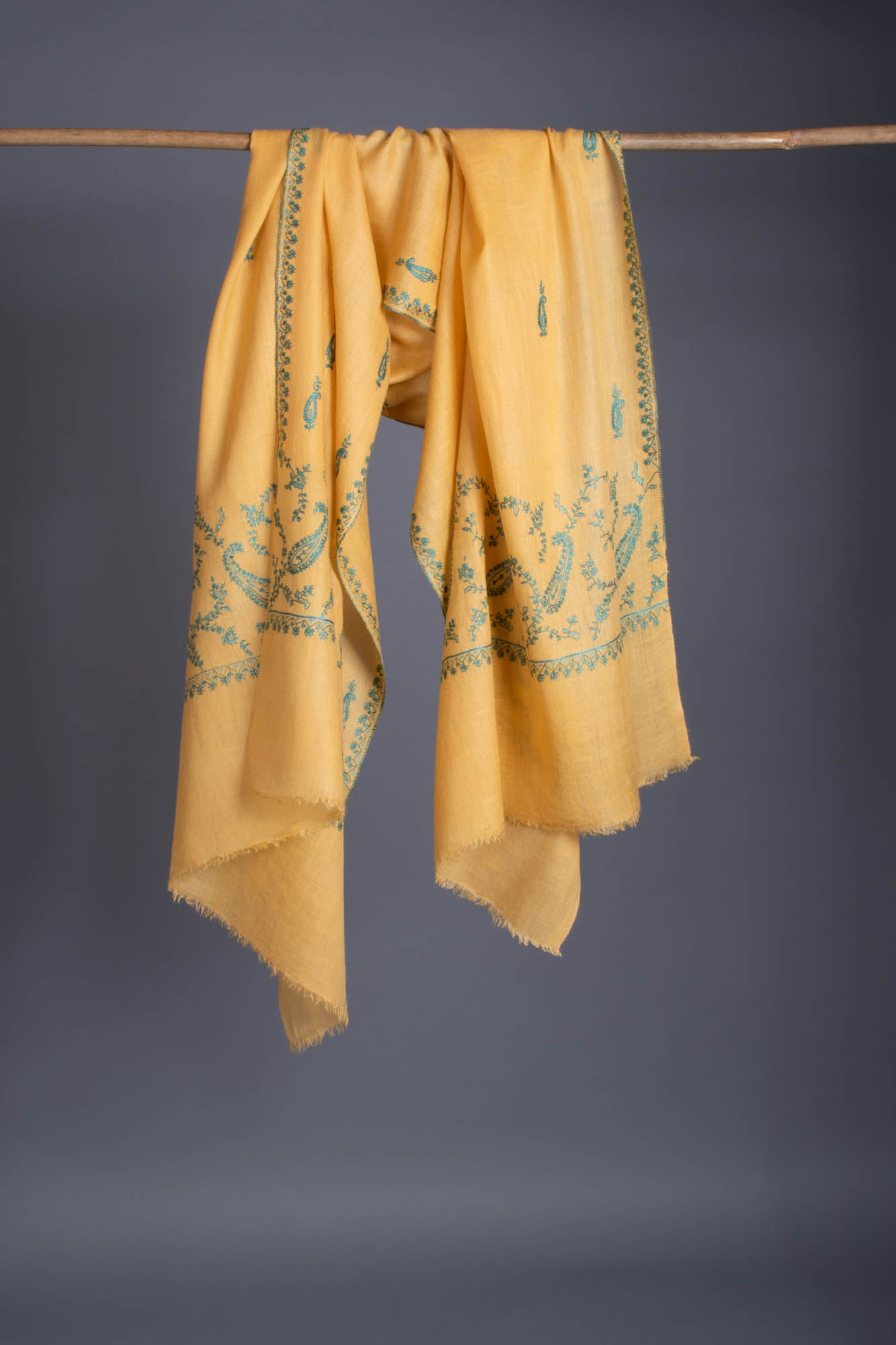 Golden Yellow and Blue Fusion Cashmere Scarf - TUXTLA