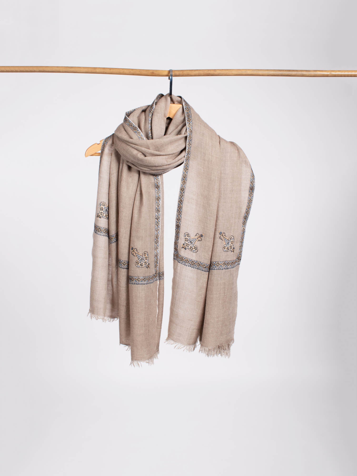 Gray Hashia Embroidered Neck Cashmere Scarf - CRUZ