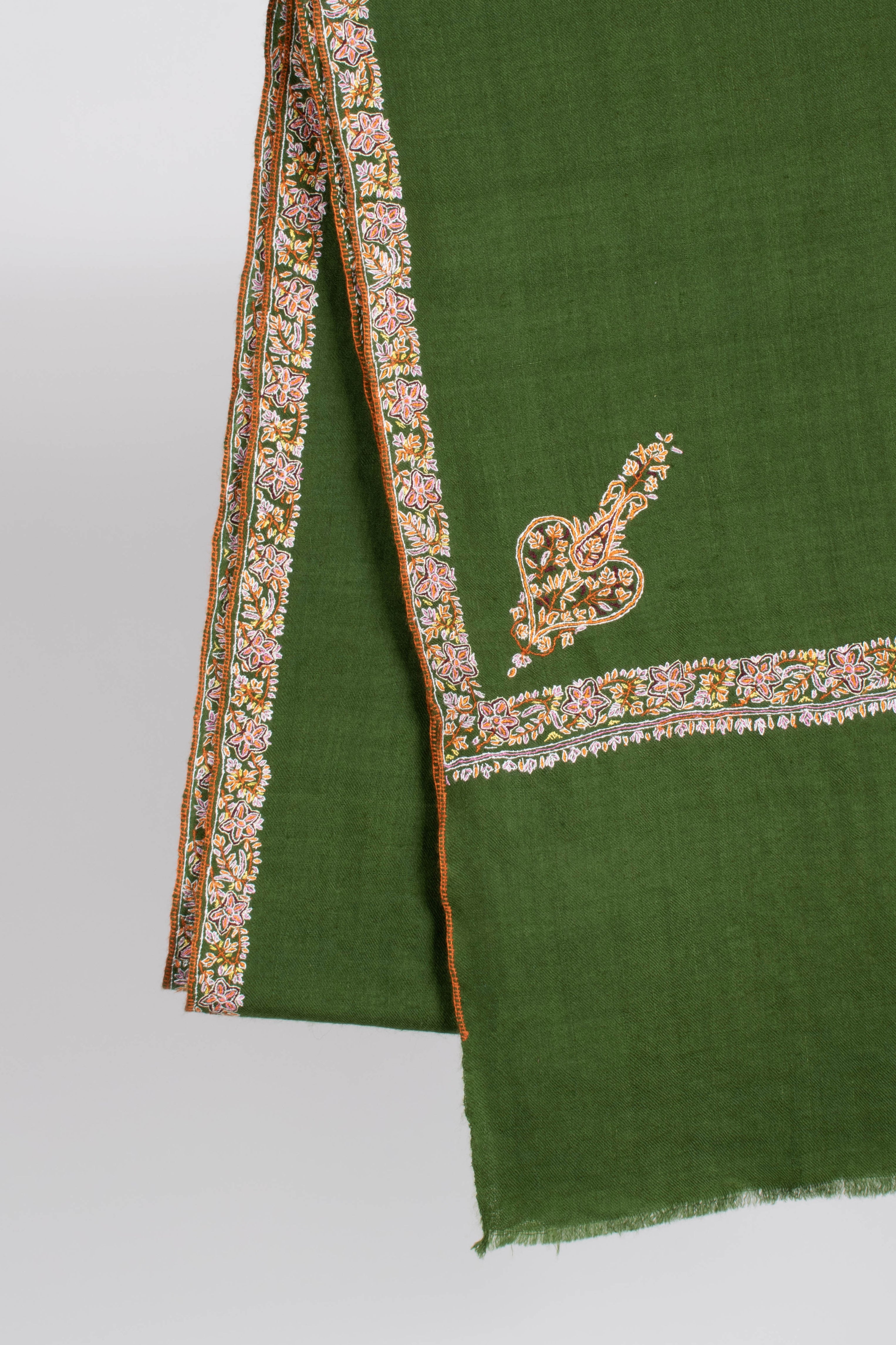 Moss Green Sozni Embroidery Pashmina Wrap - SYLHET