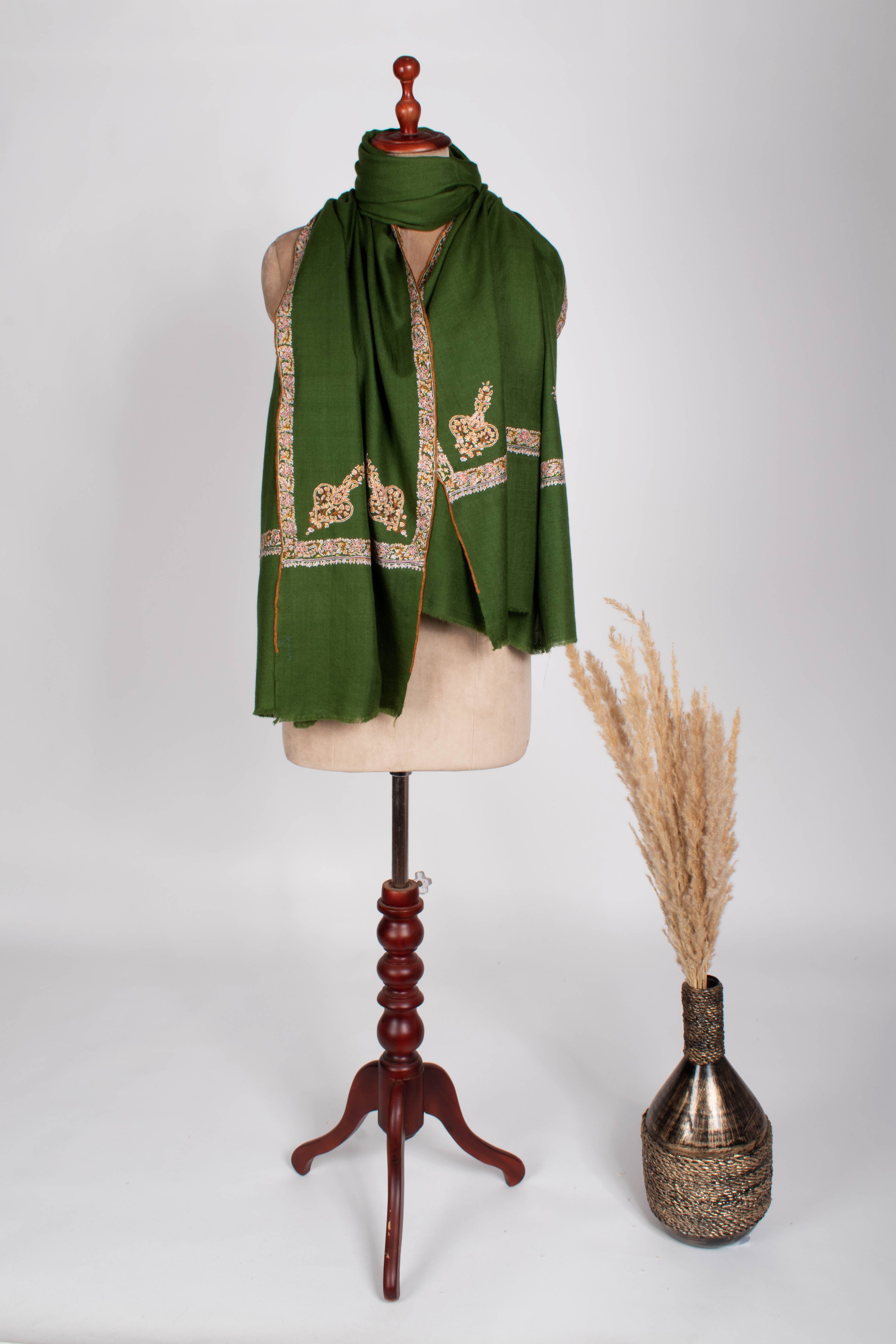 Moss Green Sozni Embroidery Pashmina Wrap - SYLHET