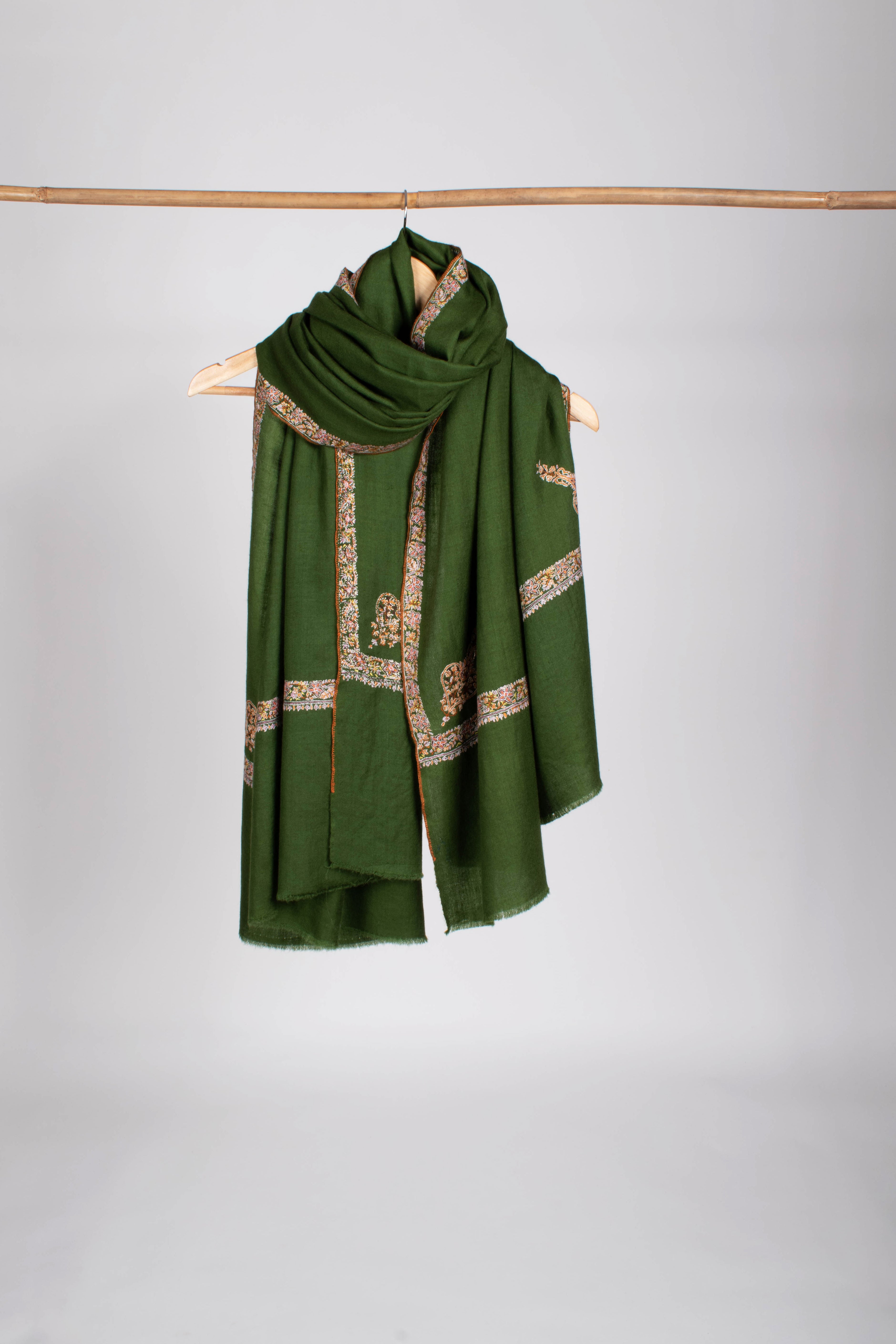 Moss Green Sozni Embroidery Pashmina Wrap - SYLHET