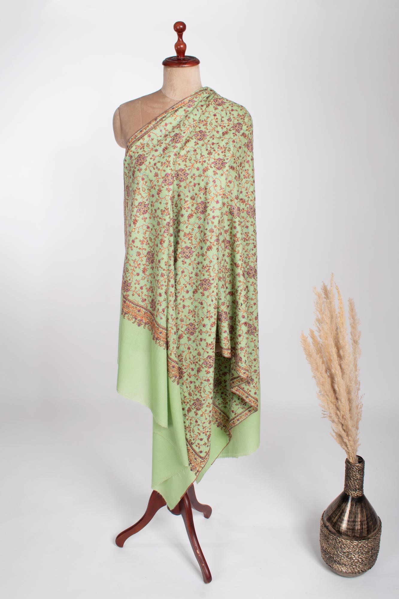 Châle Pashmina Jaali Cachemire Vert - BHIWADI