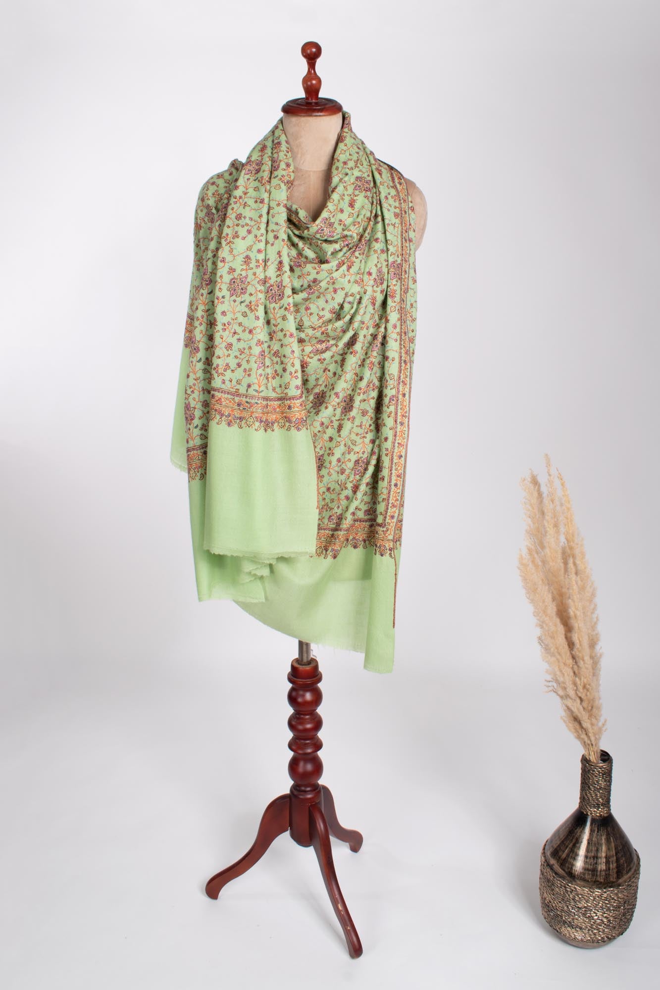 Châle Pashmina Jaali Cachemire Vert - BHIWADI