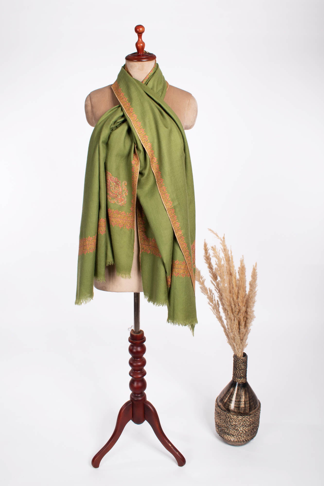 Olive Green Neemdaur Beautiful Luxury Cashmere Wrap - IDAHO