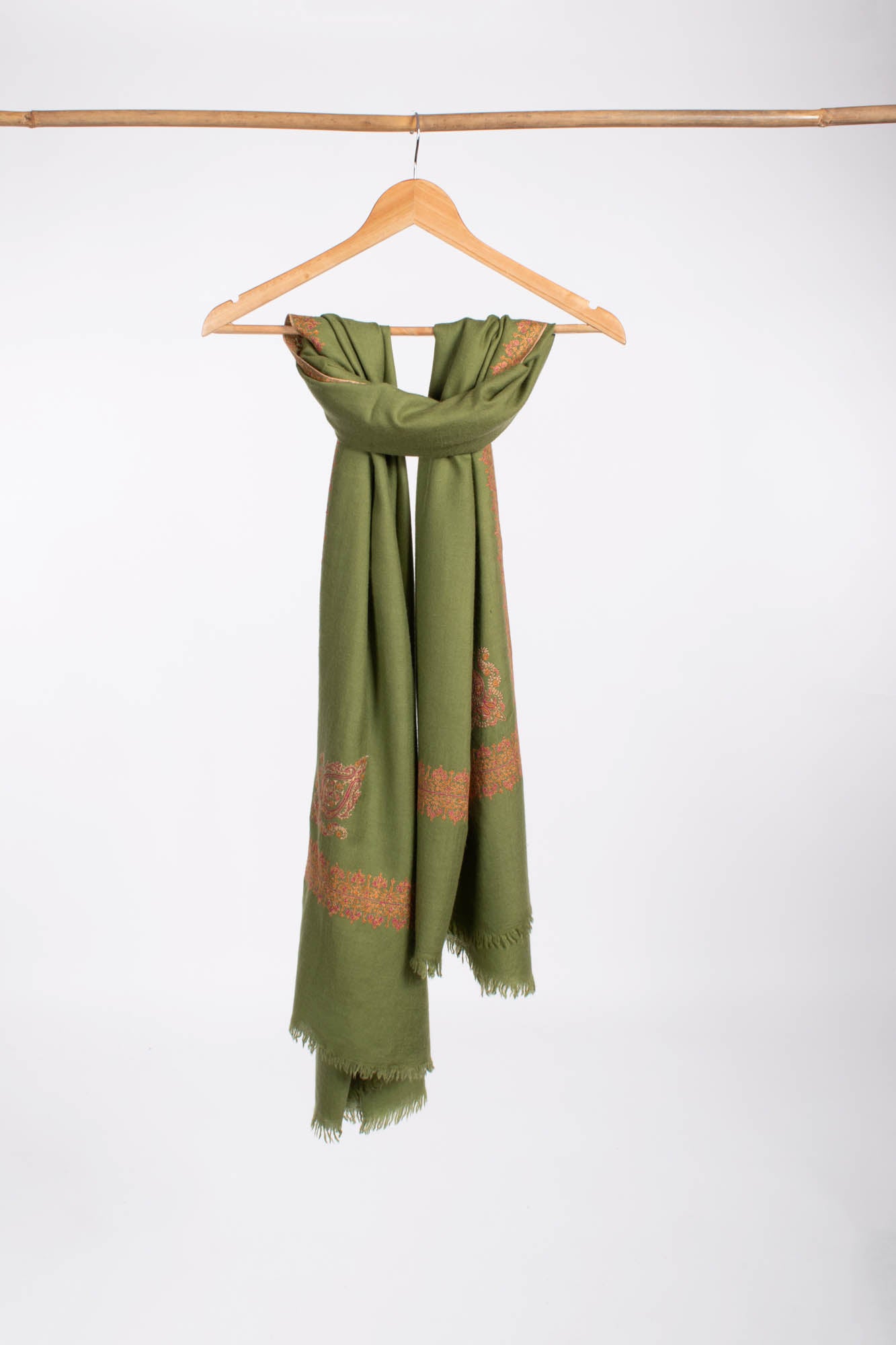 Olive Green Neemdaur Beautiful Luxury Cashmere Wrap - IDAHO