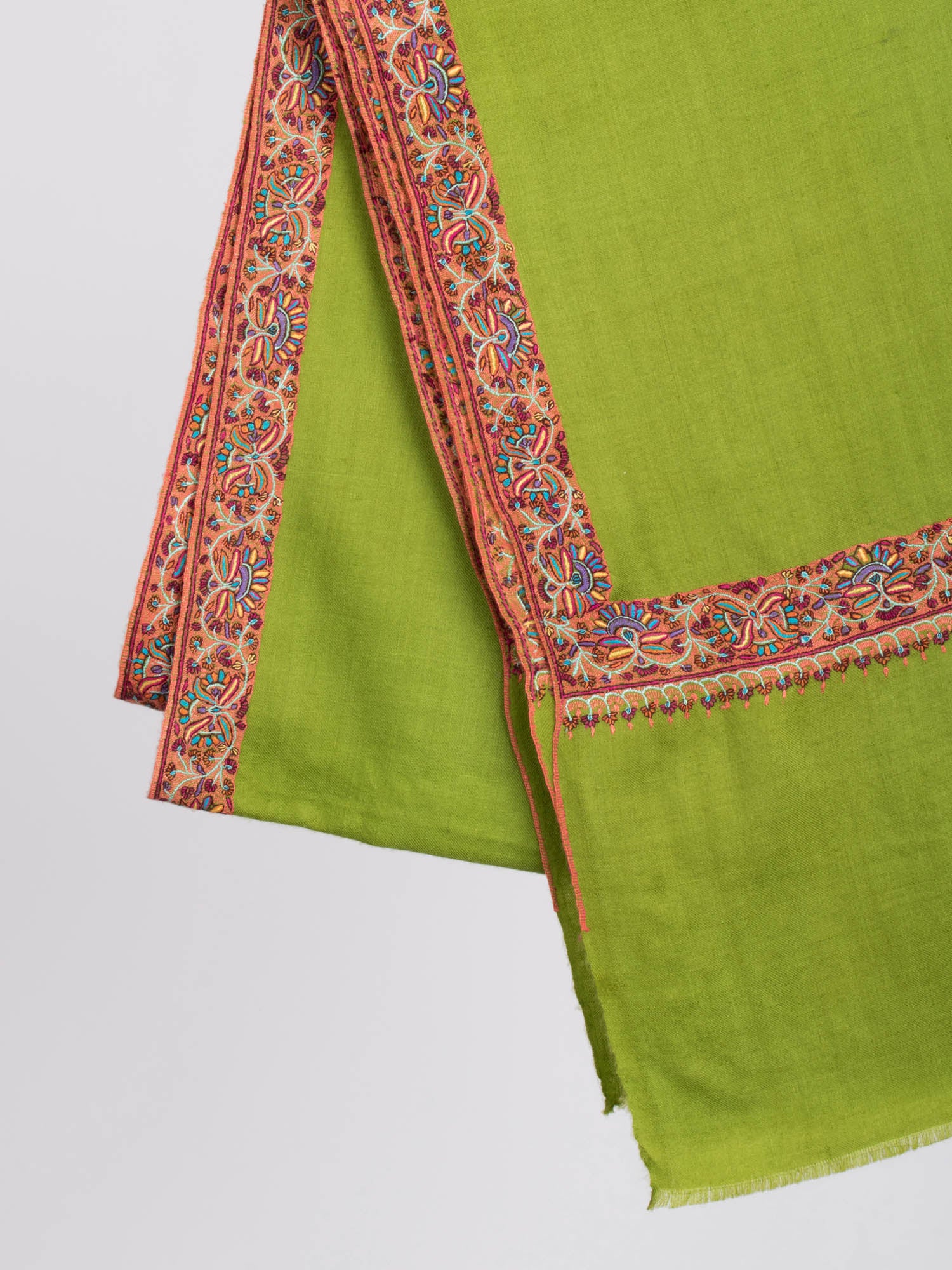 Green Sozni Embroidered Pashmina Shawl