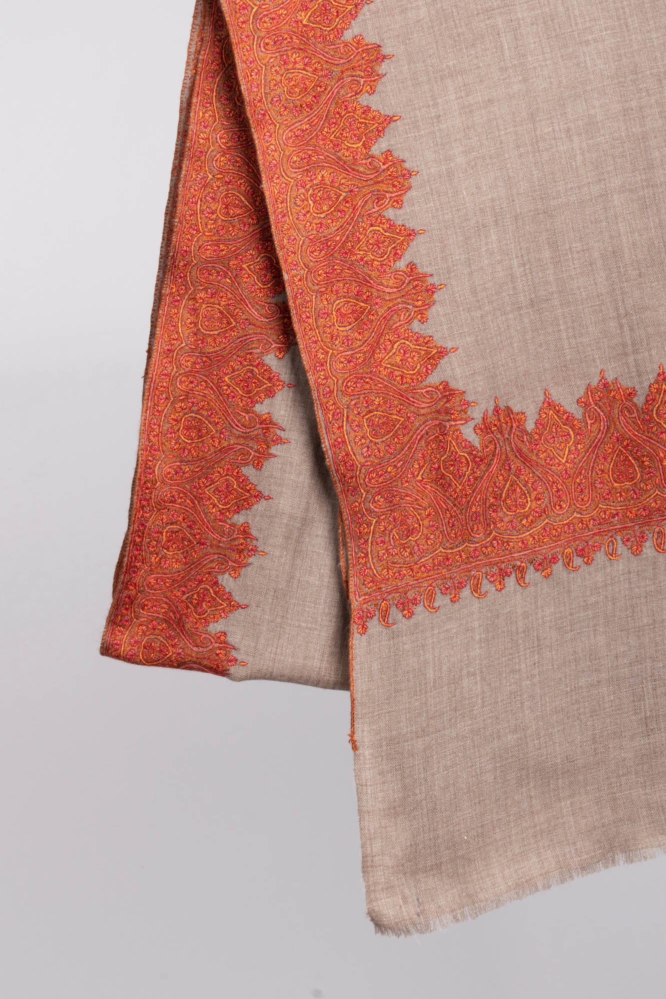 Châle Pashmina indien gris avec broderie orange