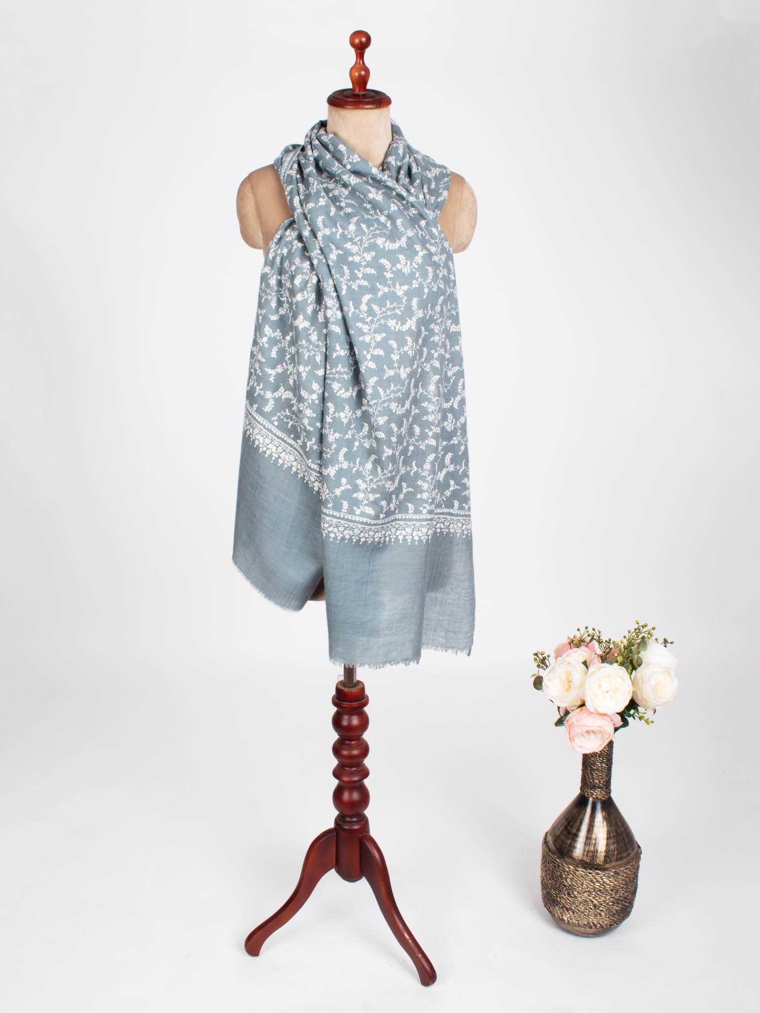 Grey Embroidered Cashmere Scarf - MENTOR