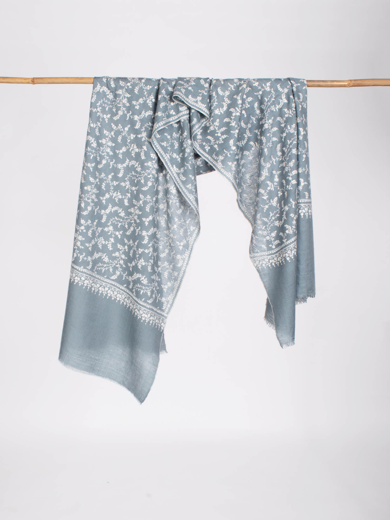 Grey Embroidered Cashmere Scarf - MENTOR