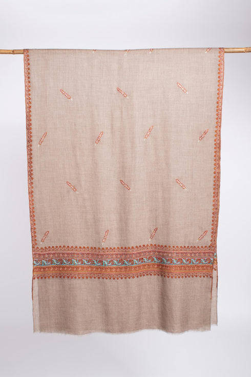 Grey Fine Hand Embroidered Cashmere Scarf - GREENVILLE
