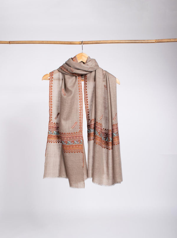 Grey Fine Hand Embroidered Cashmere Scarf - GREENVILLE