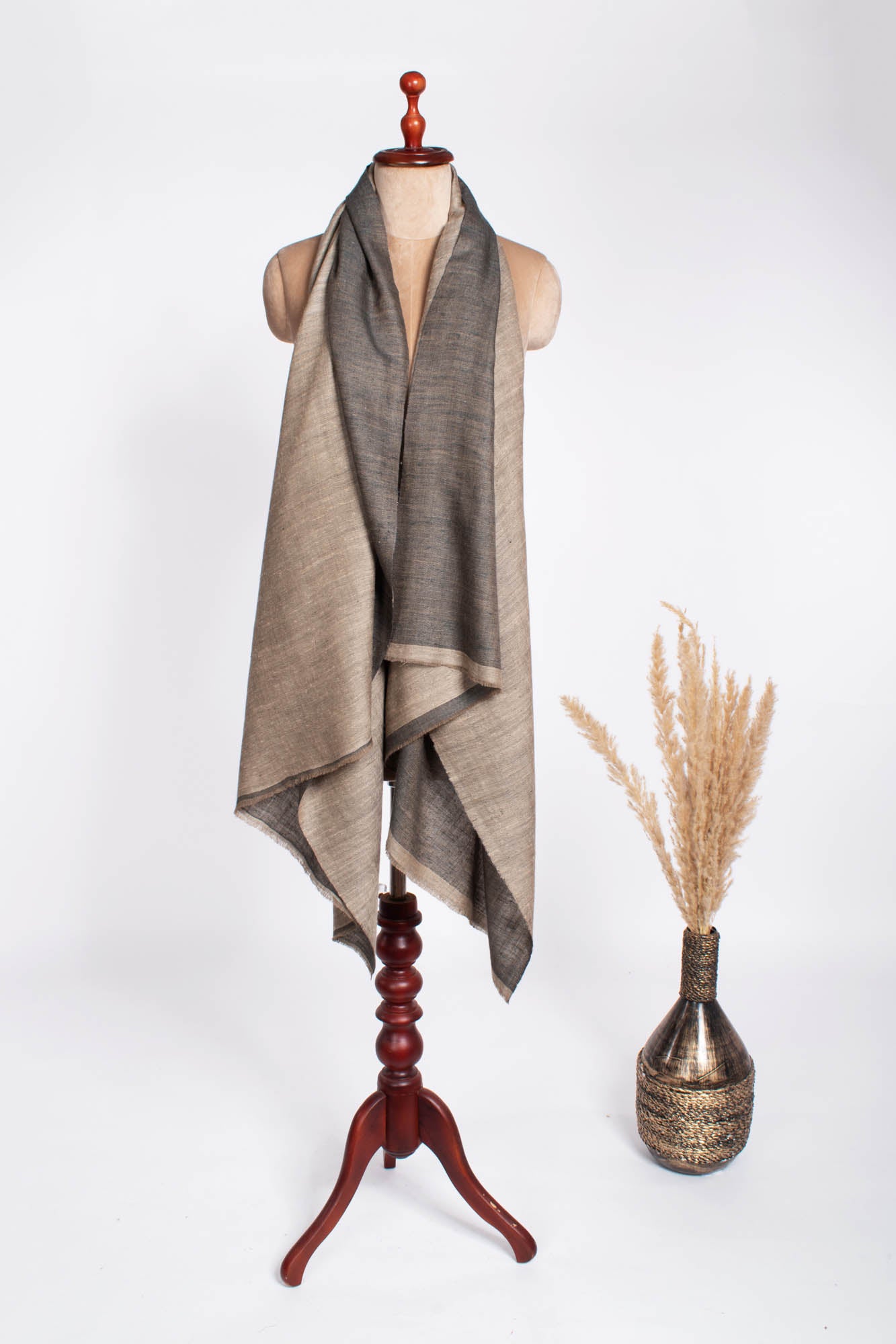 Grey And Ivory Dorukha Soft Pashmina Shawl - BASILDON