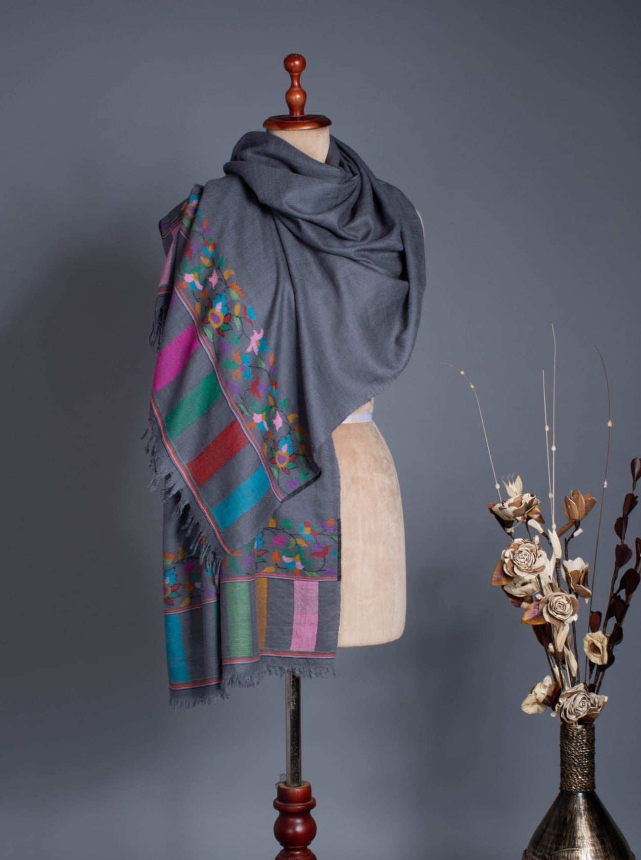 Grey Kani Pashmina Scarf - DENBIGH