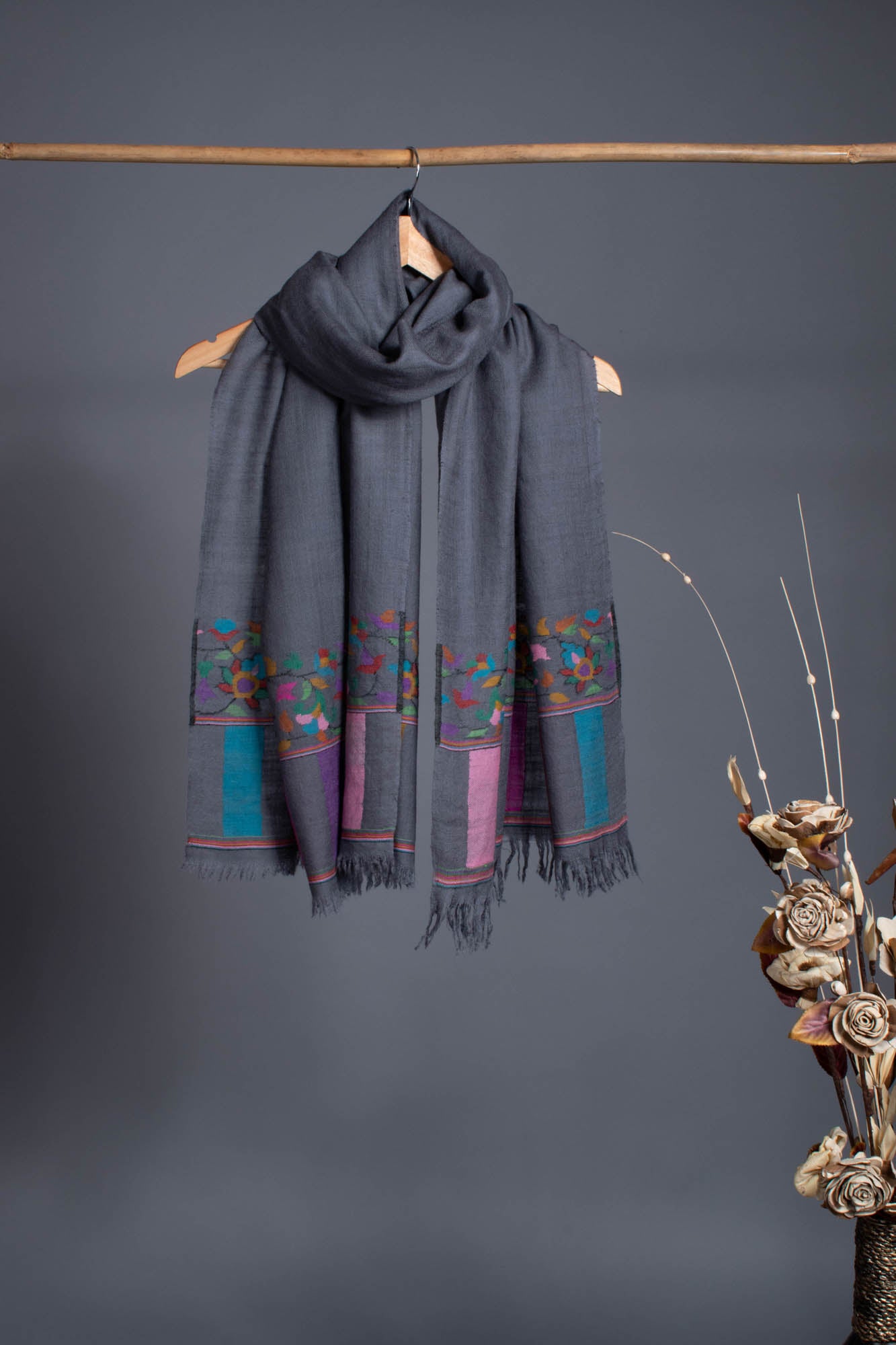 Grey Kani Pashmina Scarf - DENBIGH