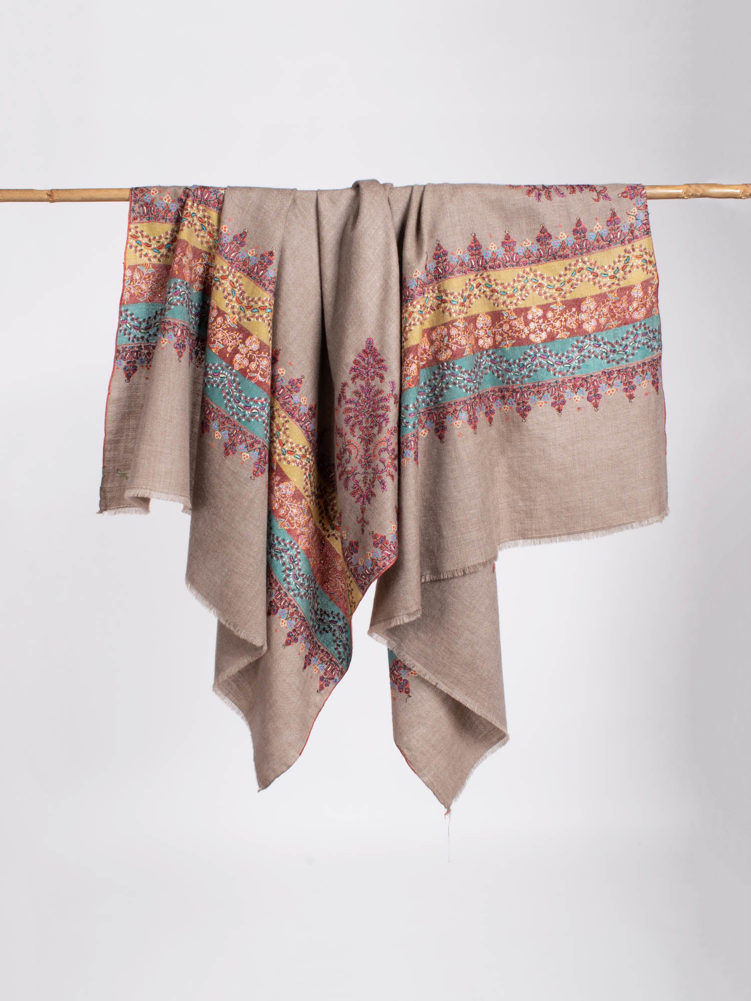 Châle Pashmina Indien Brodé Palladar Gris - OCEANSIDE