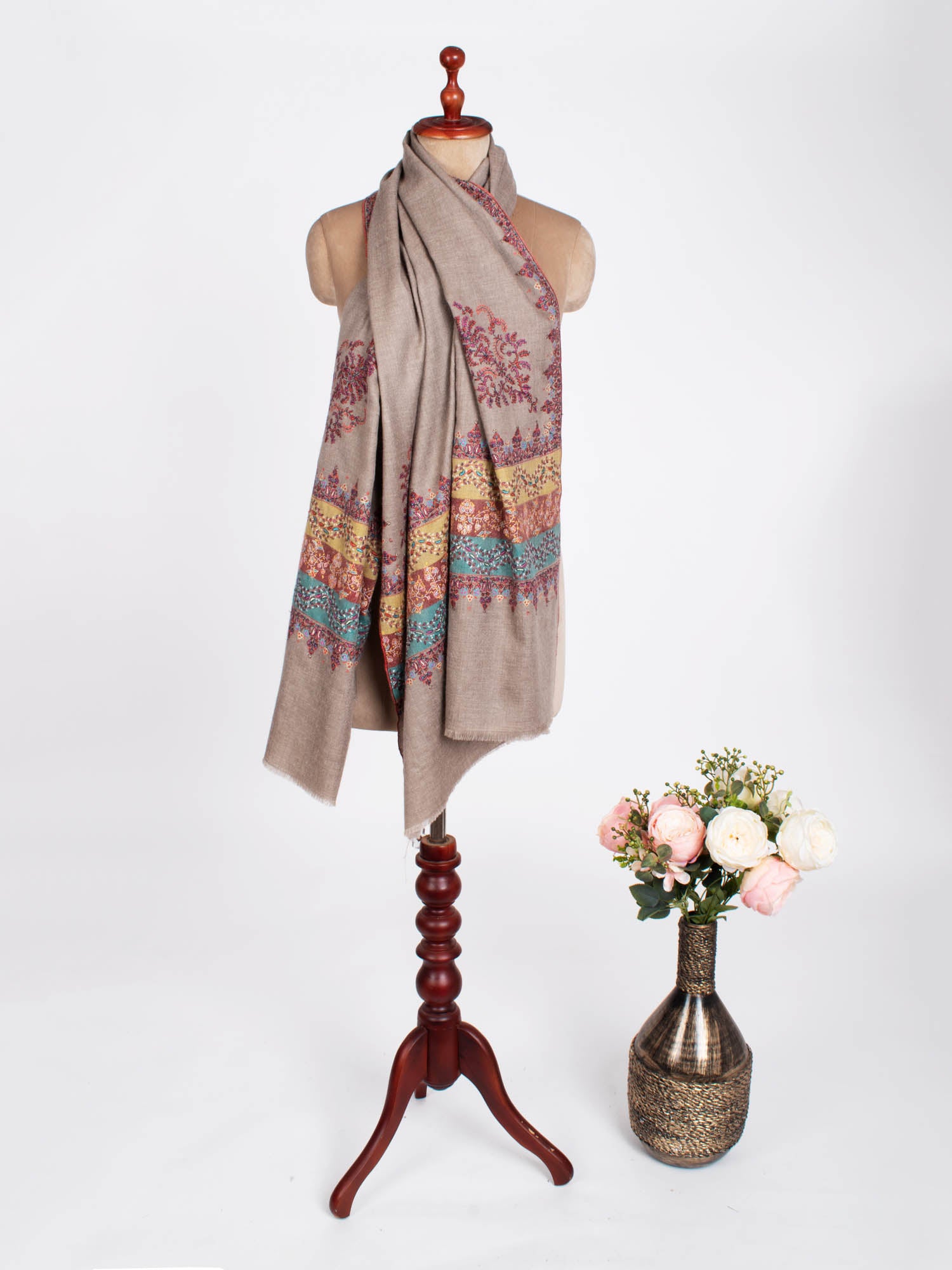 Châle Pashmina Indien Brodé Palladar Gris - OCEANSIDE