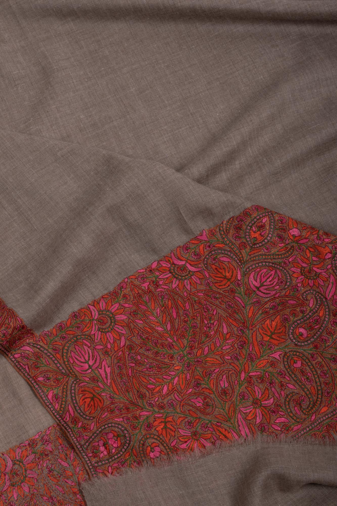 Soft and Lightweight Grey Pashmina with Hand Embroidery - JHALAWAR