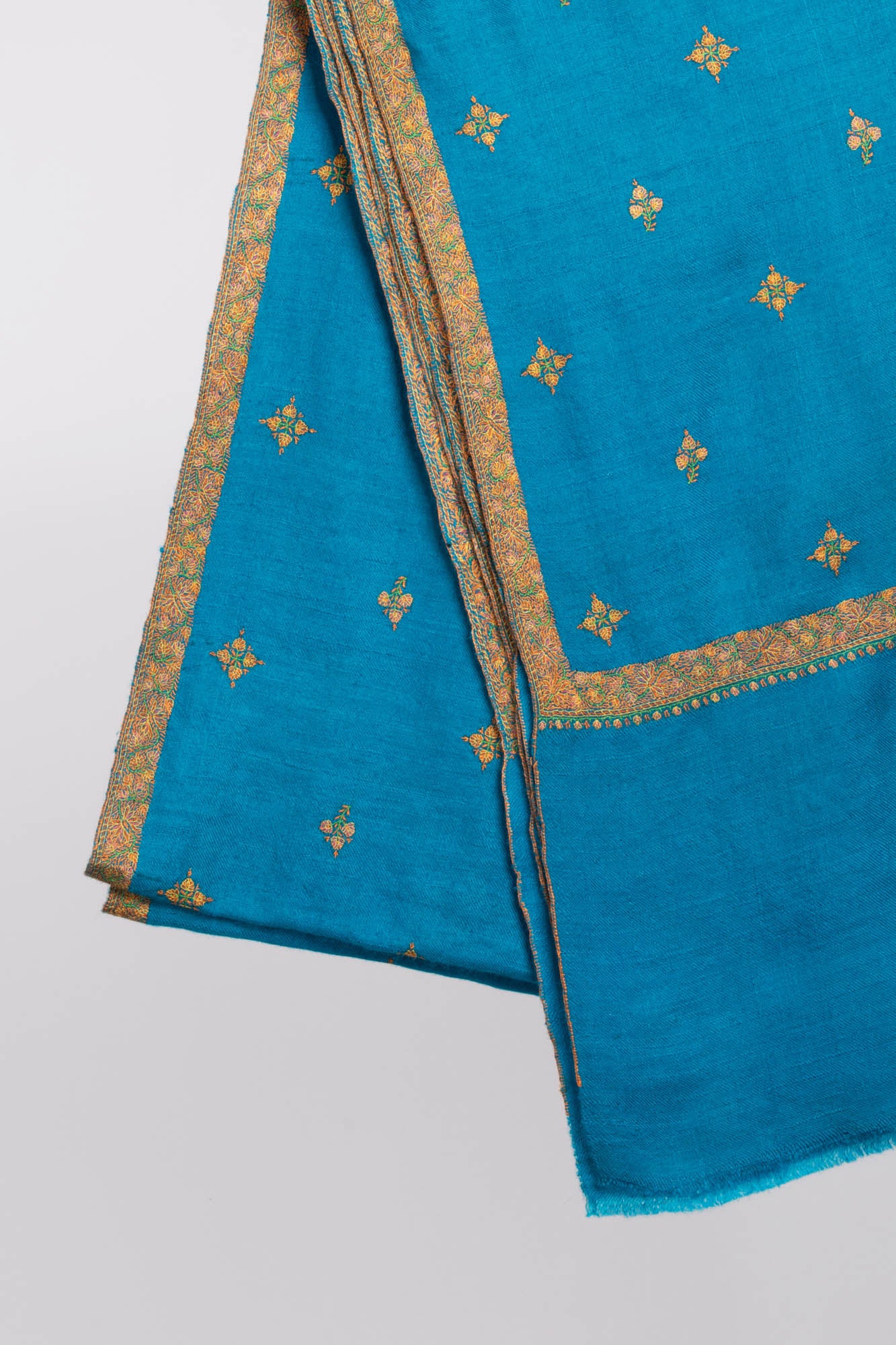 Embroidered Star Collection Turquoise Cashmere Shawl - WABASH