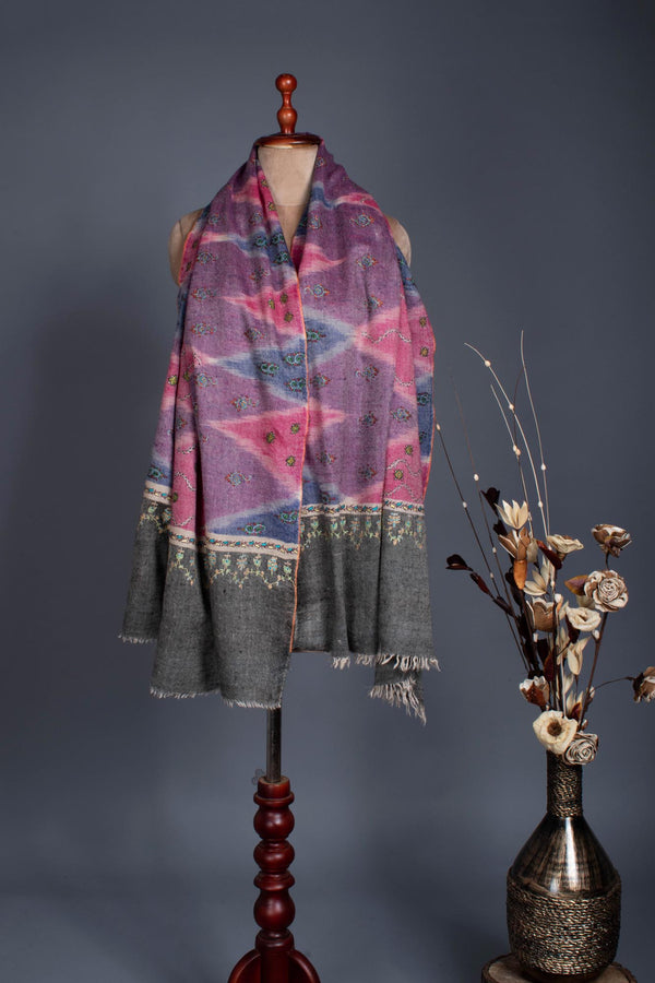 Handloomed Ikat Pashmina With Embroidery - BARMER