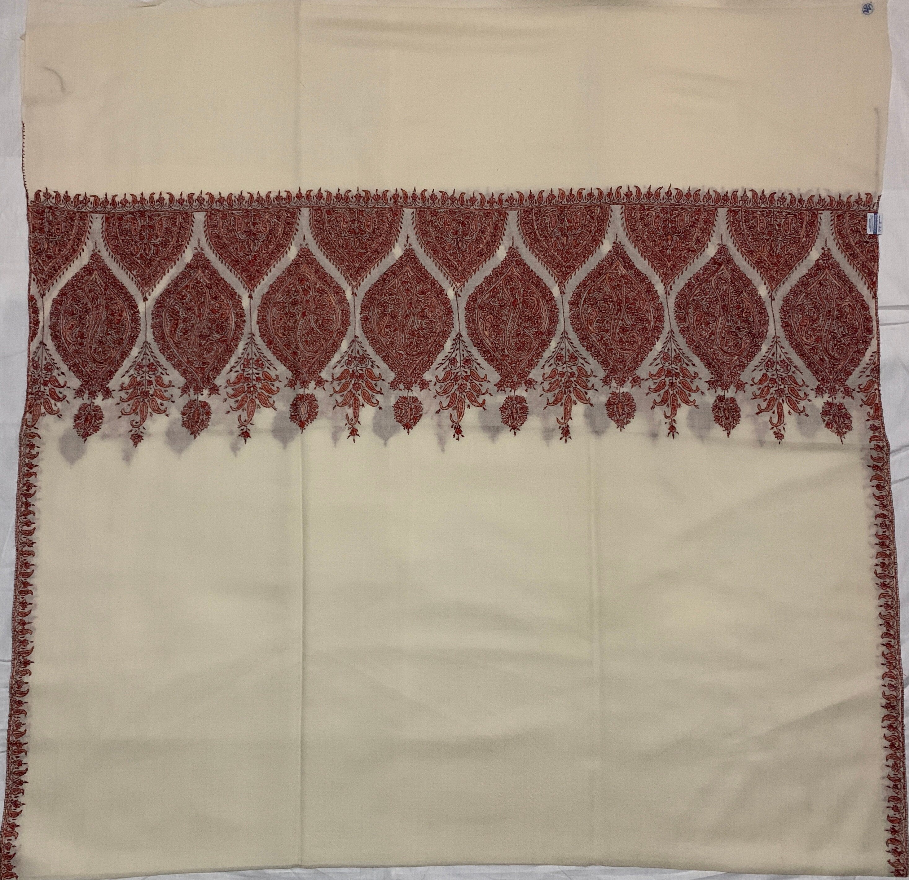 White Kashmiri Hand Embroidered Woollen Shawl