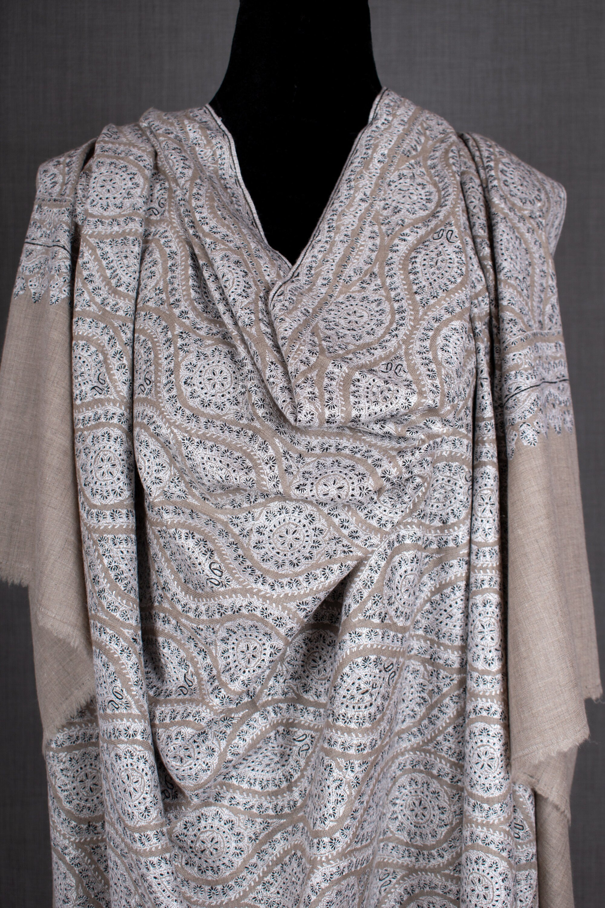 Nizalia Exquisite Pashmina Jamavar Shawl, Luxury Cashmere Wrap, Hand Embroidered, 40x80"