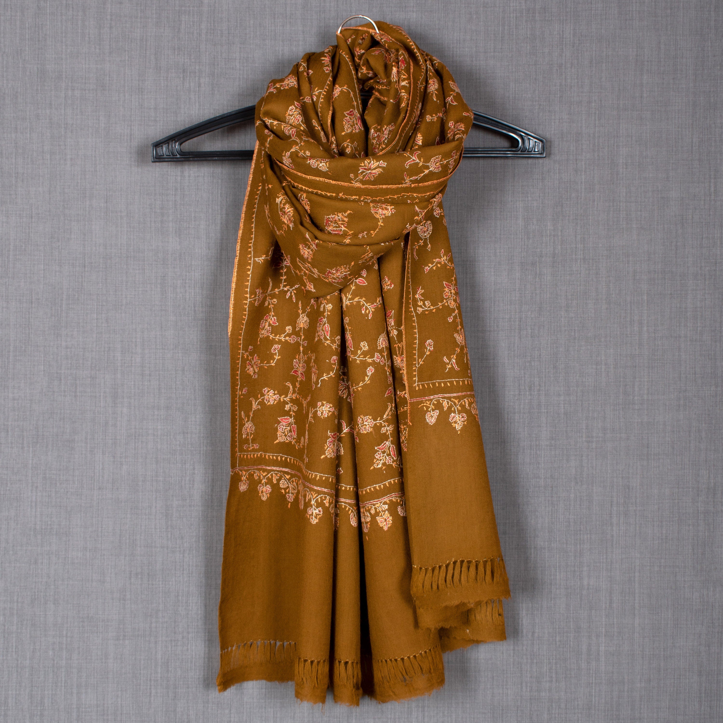 Sozni Fine Wool Scarf, Hand Embroided in Kashmir, 28x80"