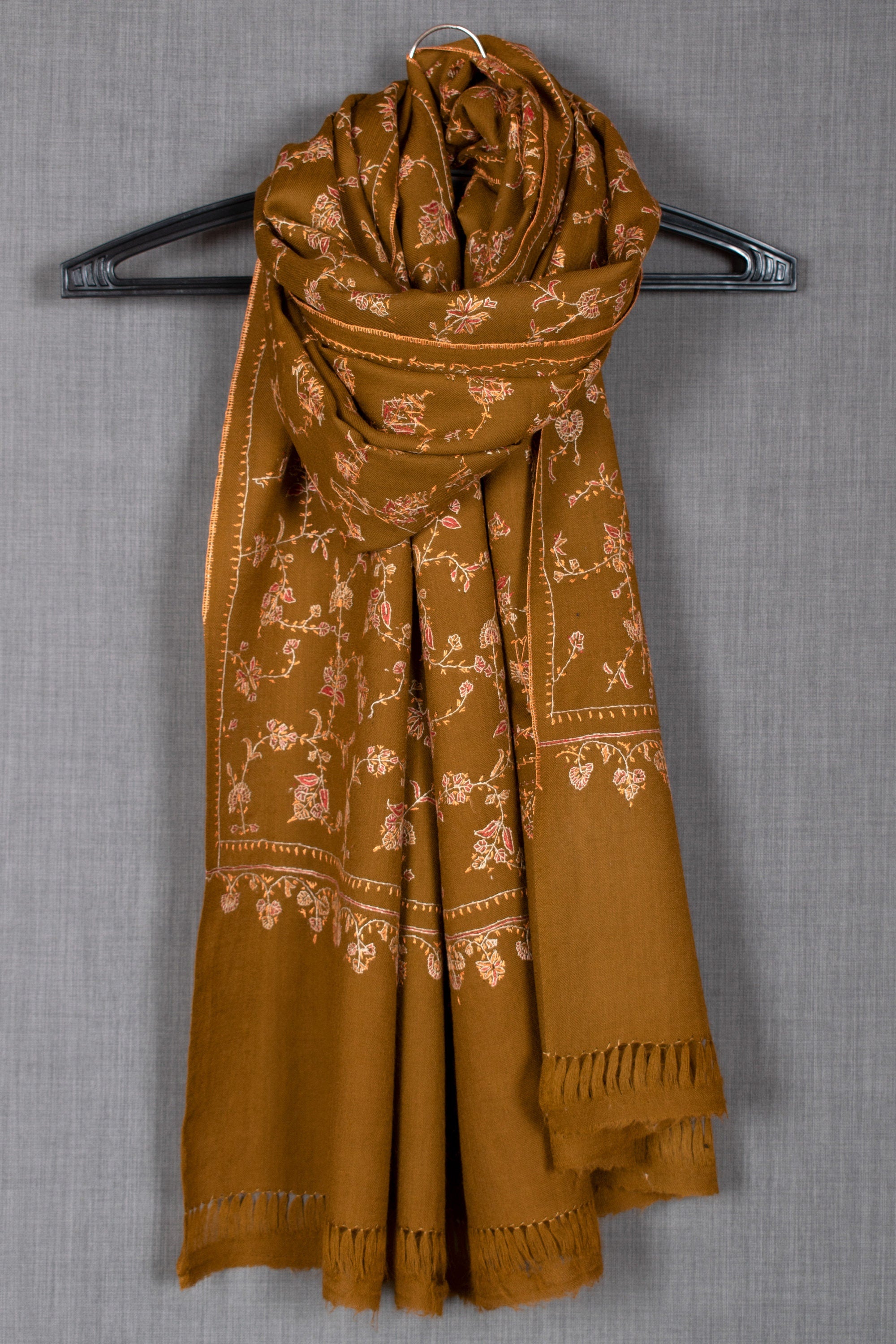 Sozni Fine Wool Scarf, Hand Embroided in Kashmir, 28x80"