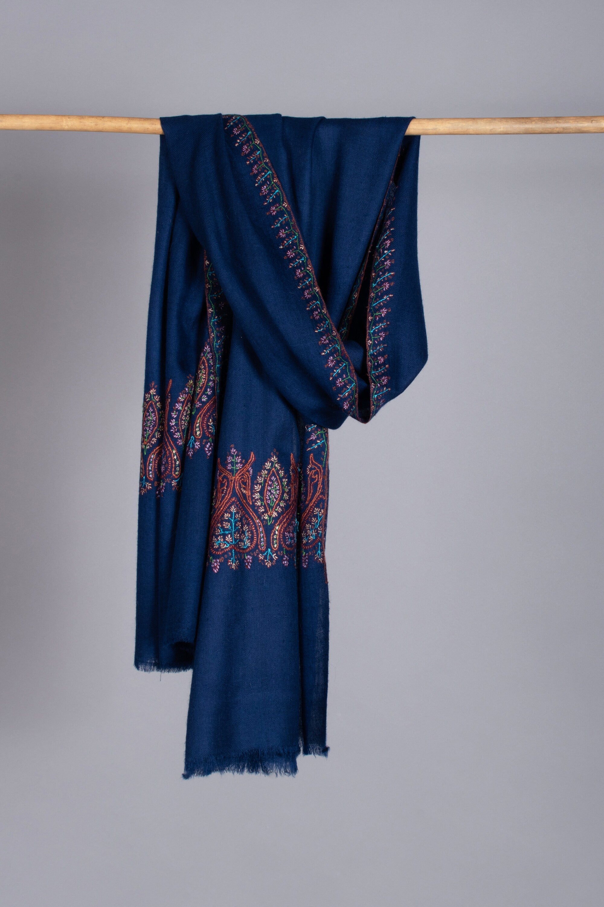 Prussian Blue Pashminas, Needlework Embroideries, Kashmiri Shawls, Summer Wraps, Goat Scarf, Real Cashmere, 28x80" - LORIENT