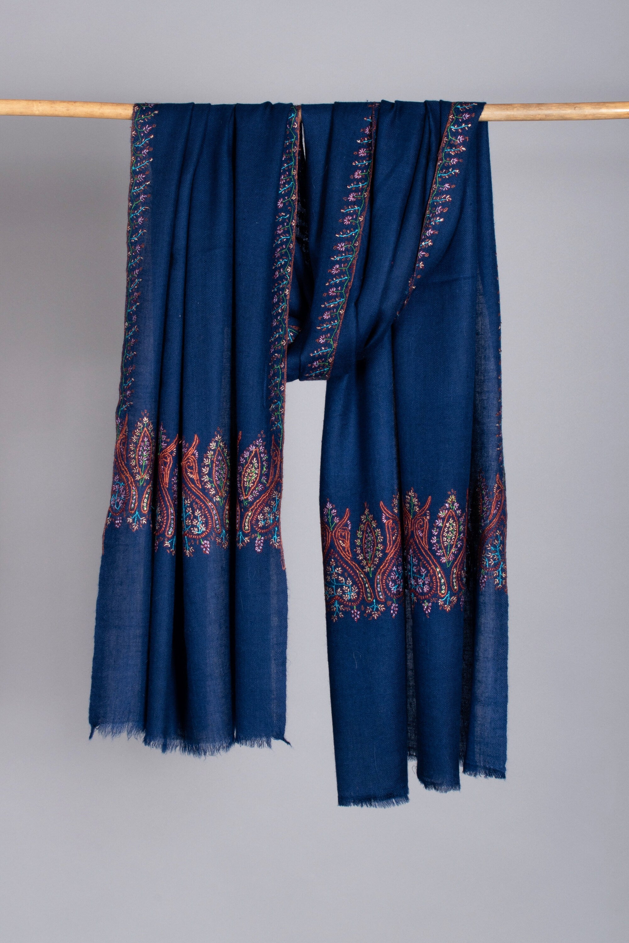 Preußisch-blaue Pashminas, Handarbeitsstickereien, Kaschmirschals, Sommerwickel, Ziegenschal, echter Kaschmir, 28x80" - LORIENT