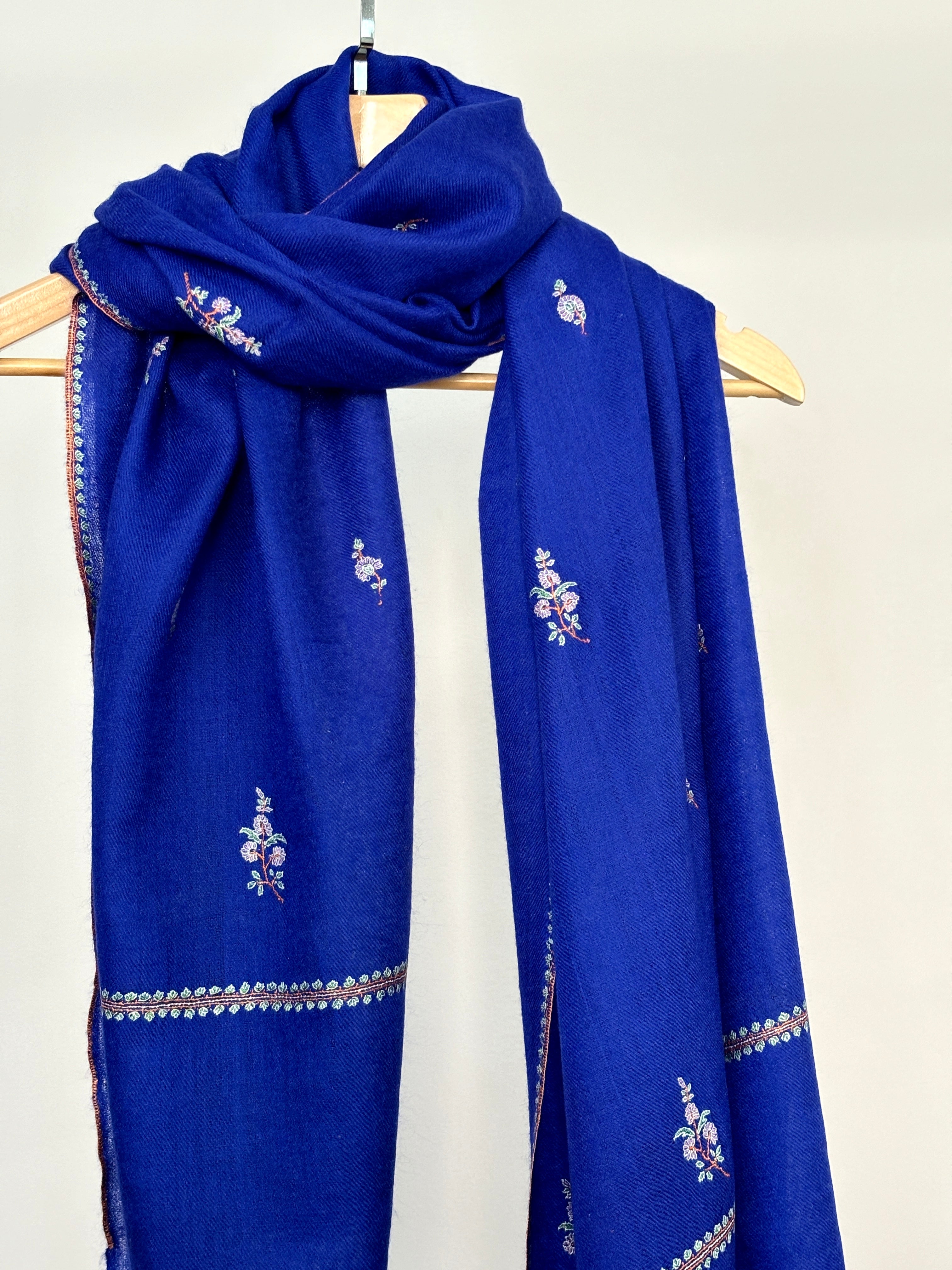 Blue Buteh Embroidered Cashmere Neck Scarf