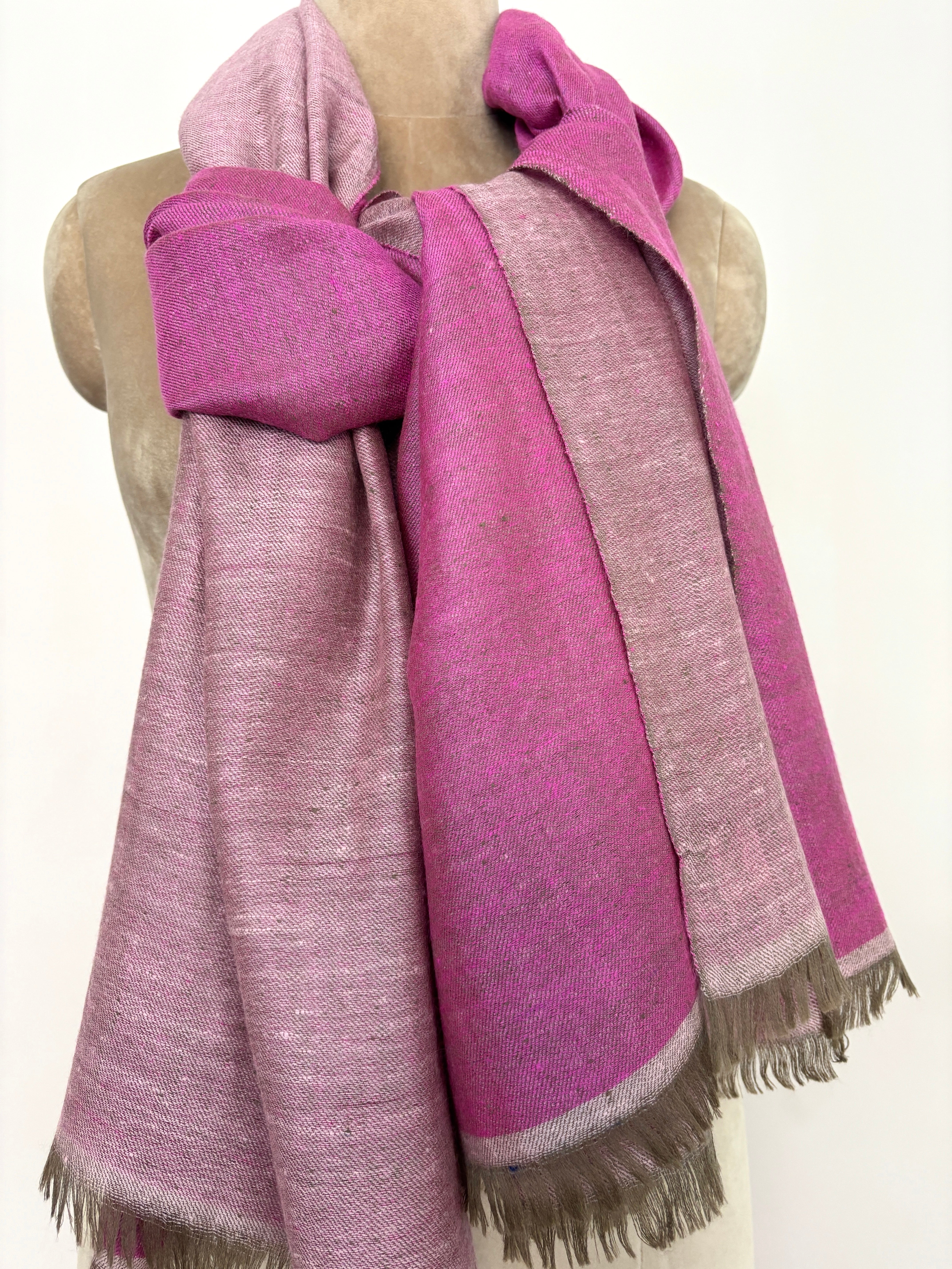 Fuchsia and Ivory Dorukha Kashmiri Pashmina Handloom Shawl