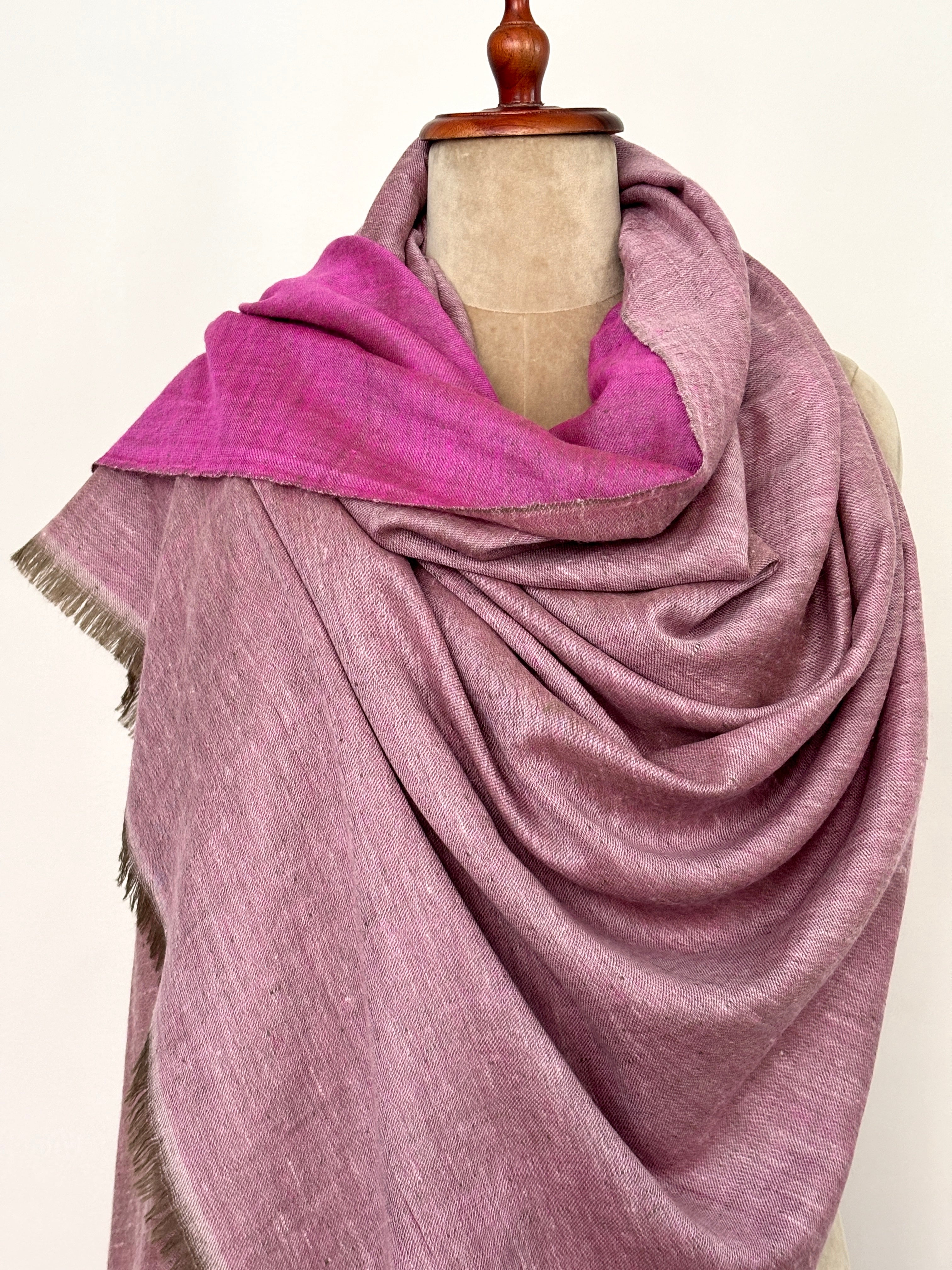 Fuchsia and Ivory Dorukha Kashmiri Pashmina Handloom Shawl