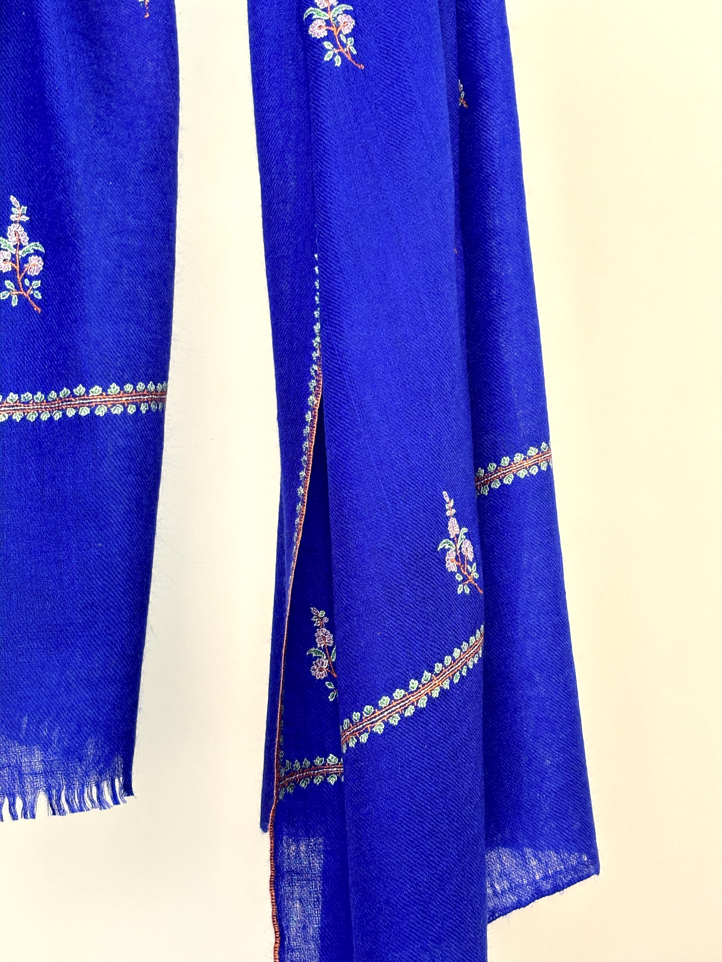 Blue Buteh Embroidered Cashmere Neck Scarf