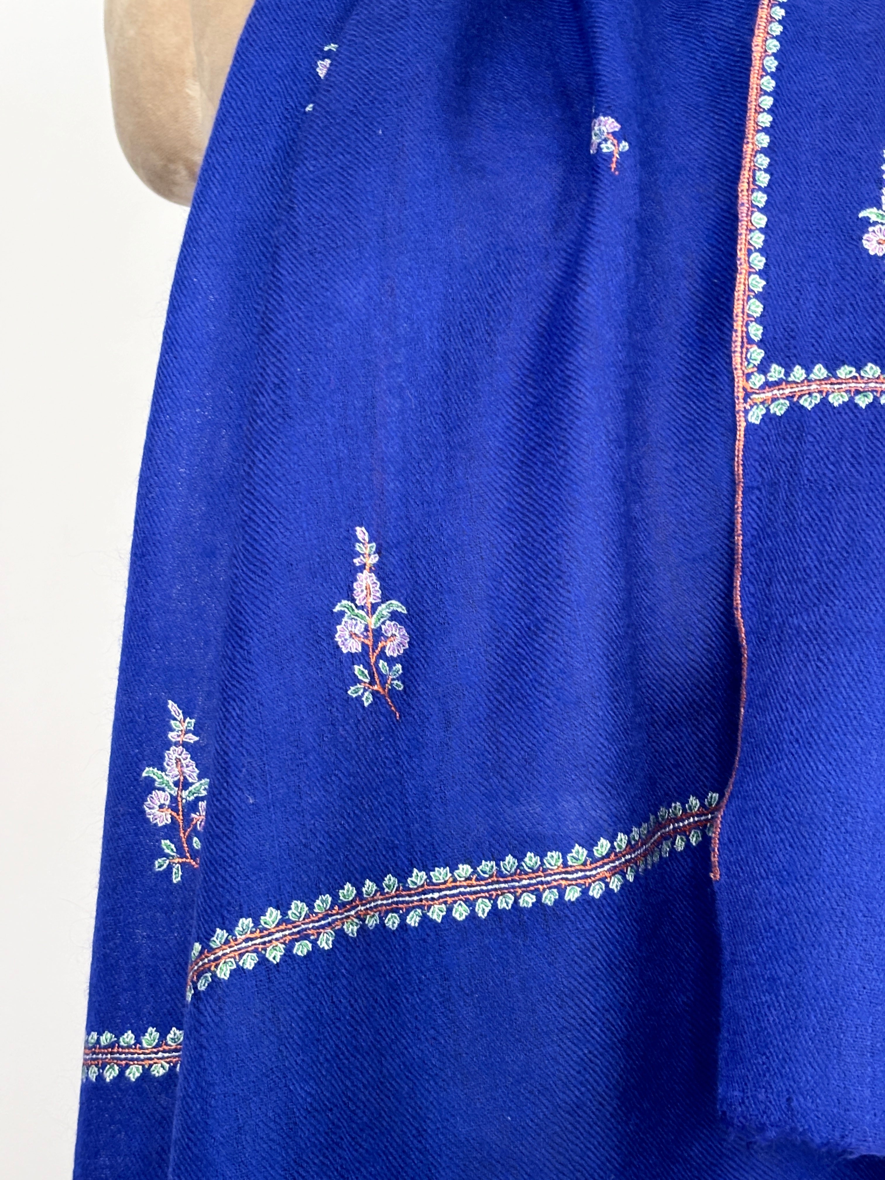 Blue Buteh Embroidered Cashmere Neck Scarf