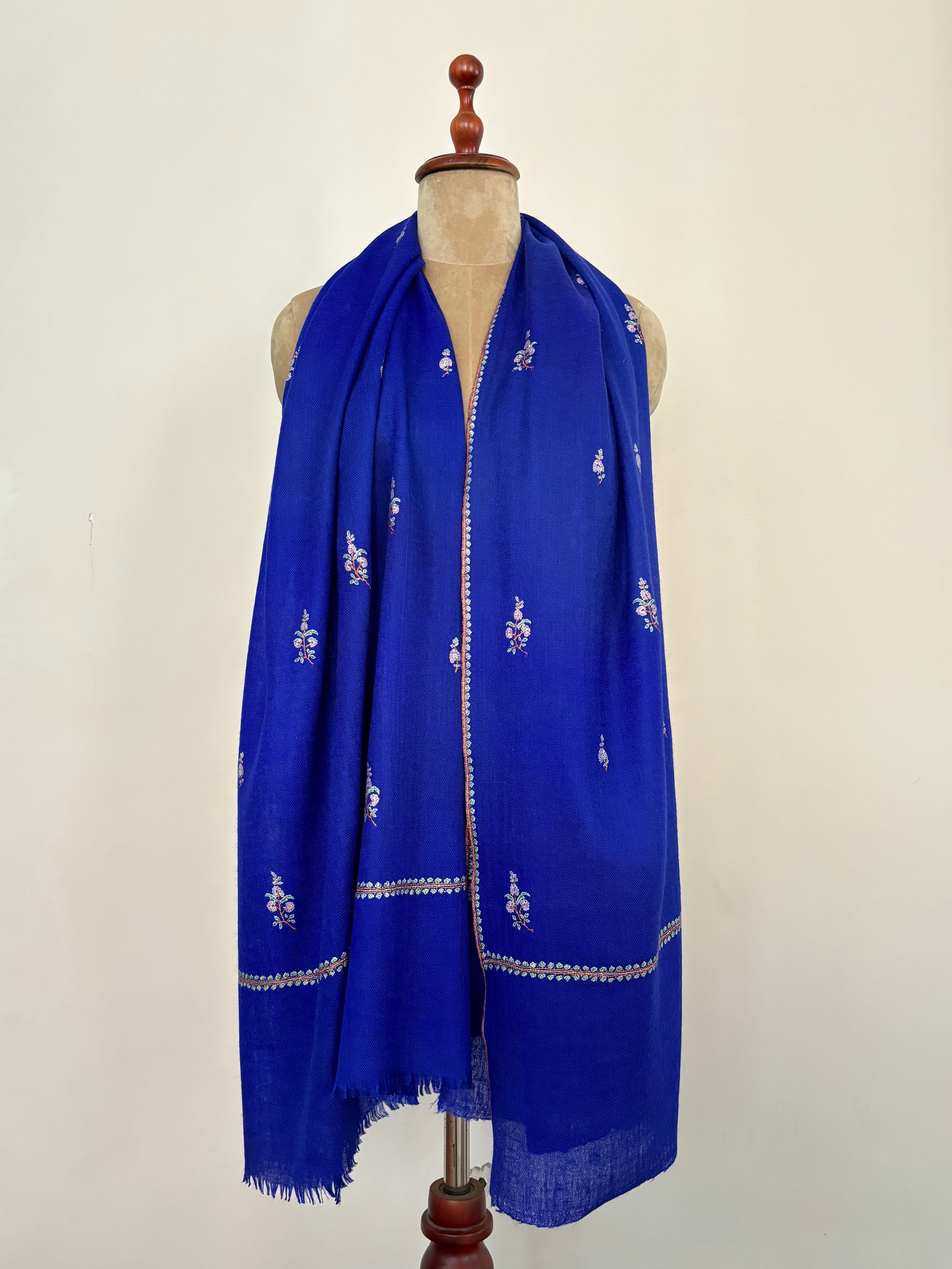 Blue Buteh Embroidered Cashmere Neck Scarf