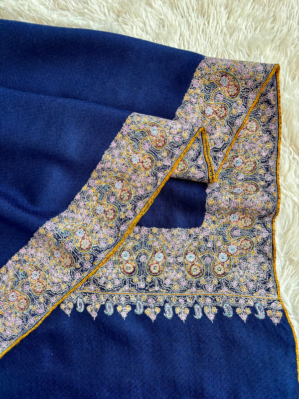 Soft Pashmina Wrap in Navy Blue with Daur Embroidery - BRECON