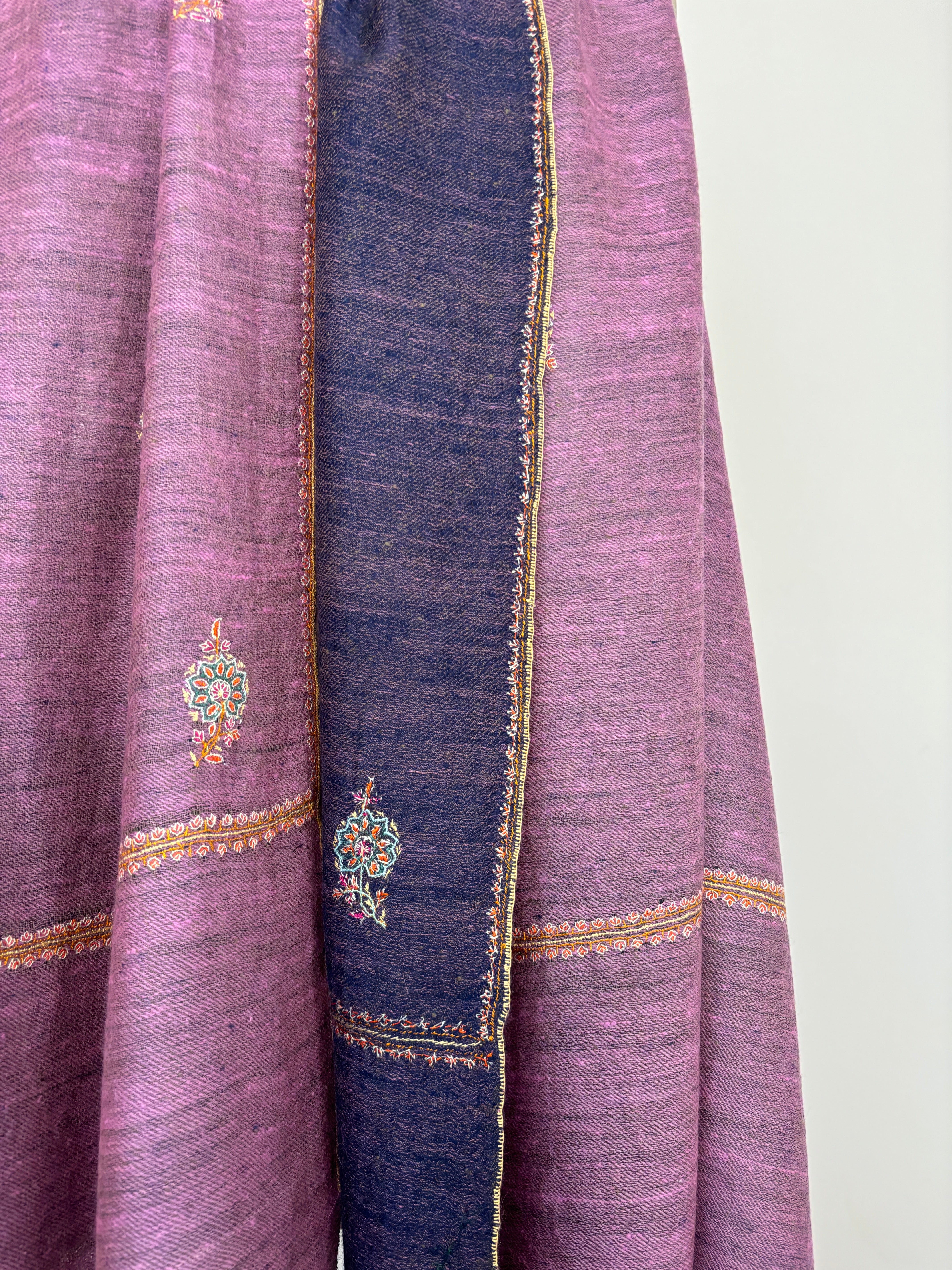 Mauve and Blue Dorukha Embroidered Cashmere Scarf