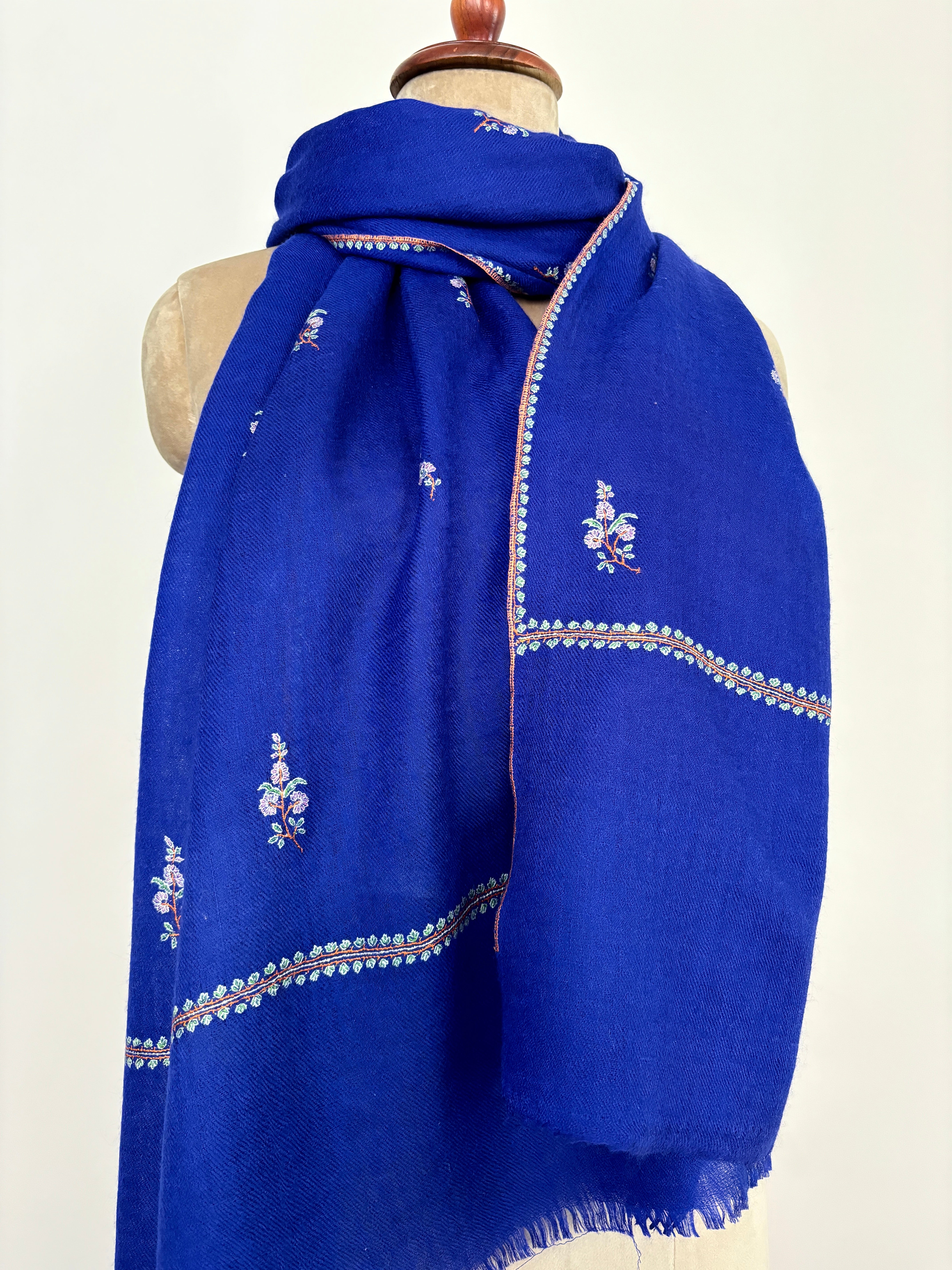 Blue Buteh Embroidered Cashmere Neck Scarf