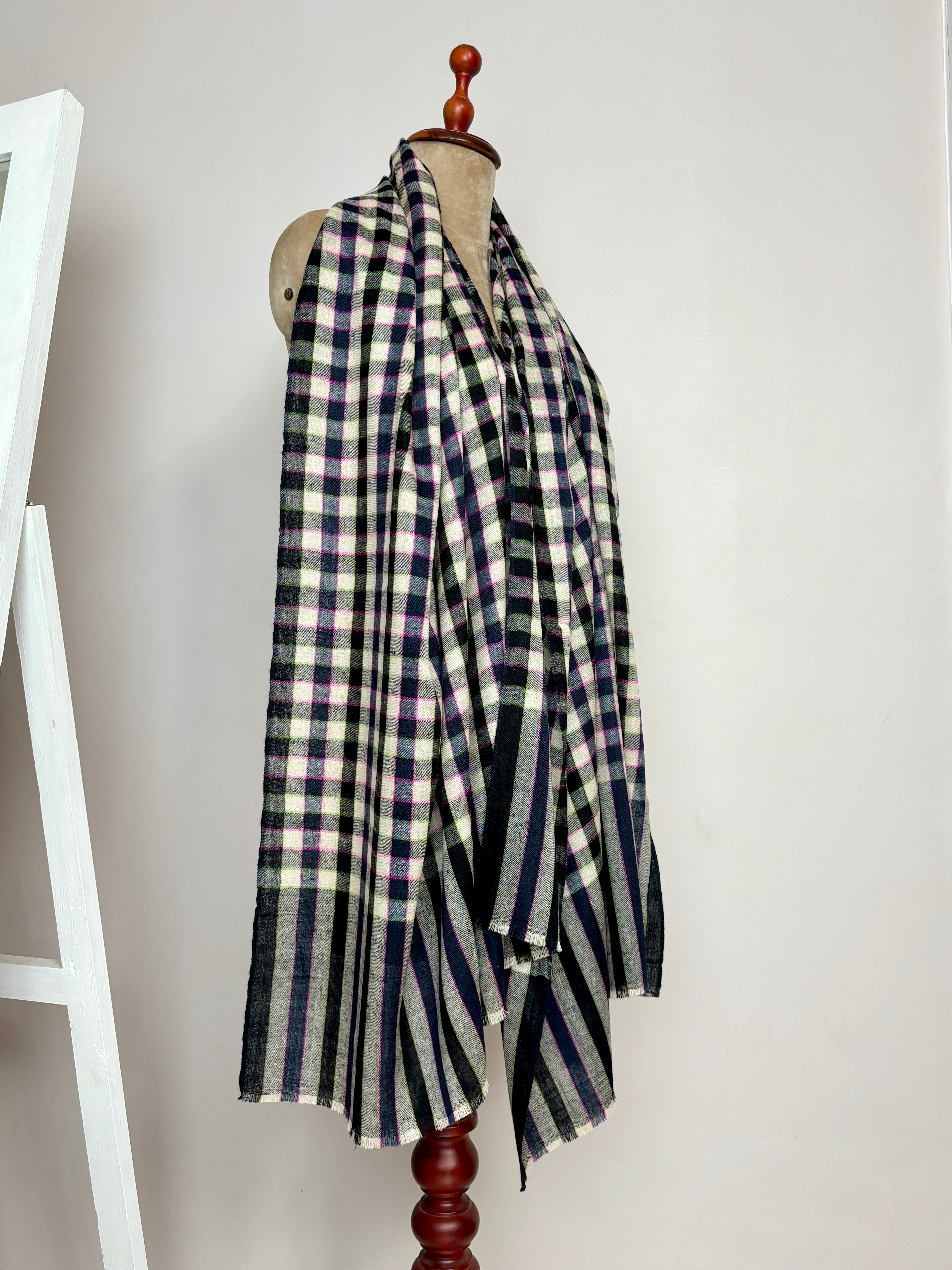 Black and White Check Shahkaar Cashmere Scarf - CODY